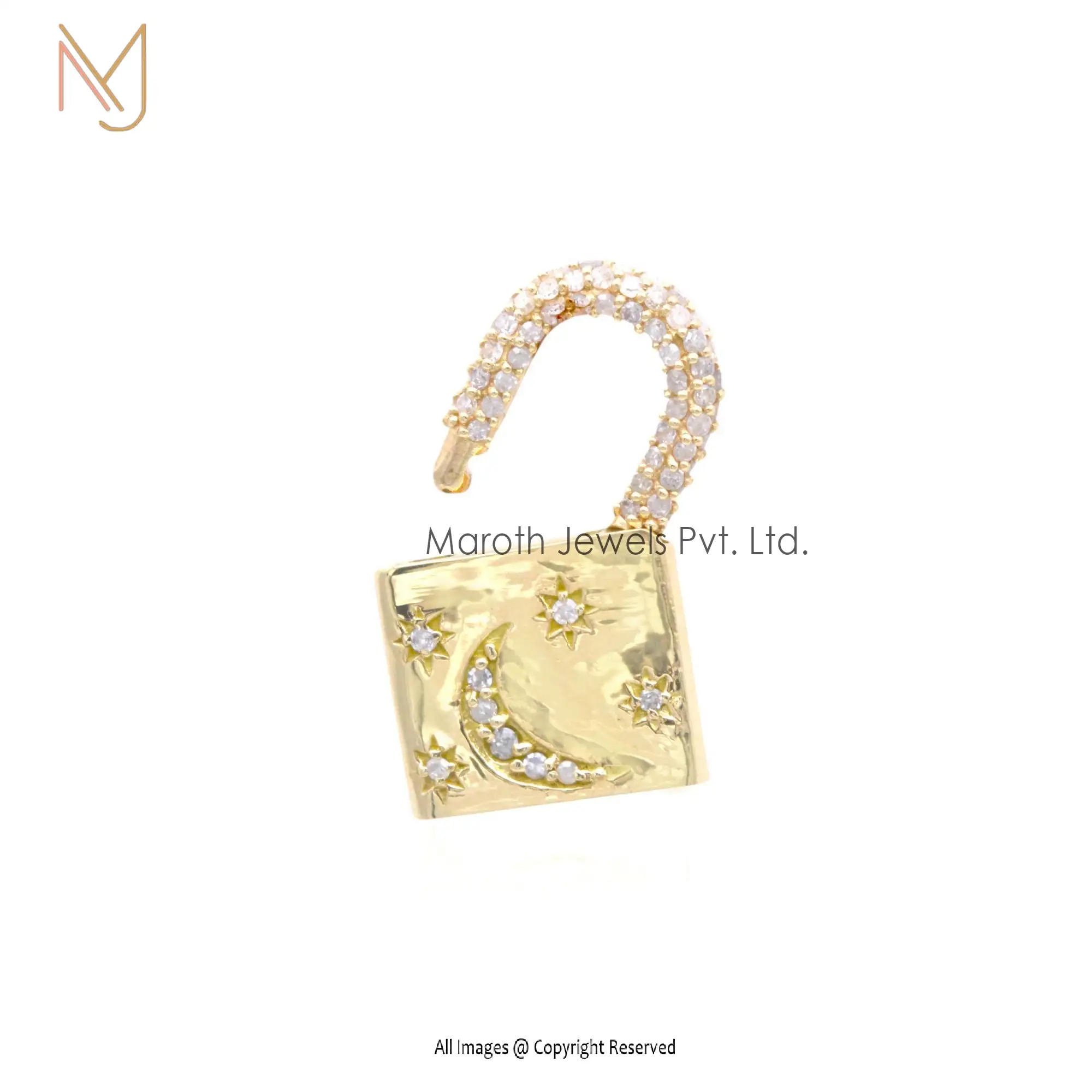 925 Silver Yellow Gold Single Cut Diamond Padlock Openable Pendant Manufacturer