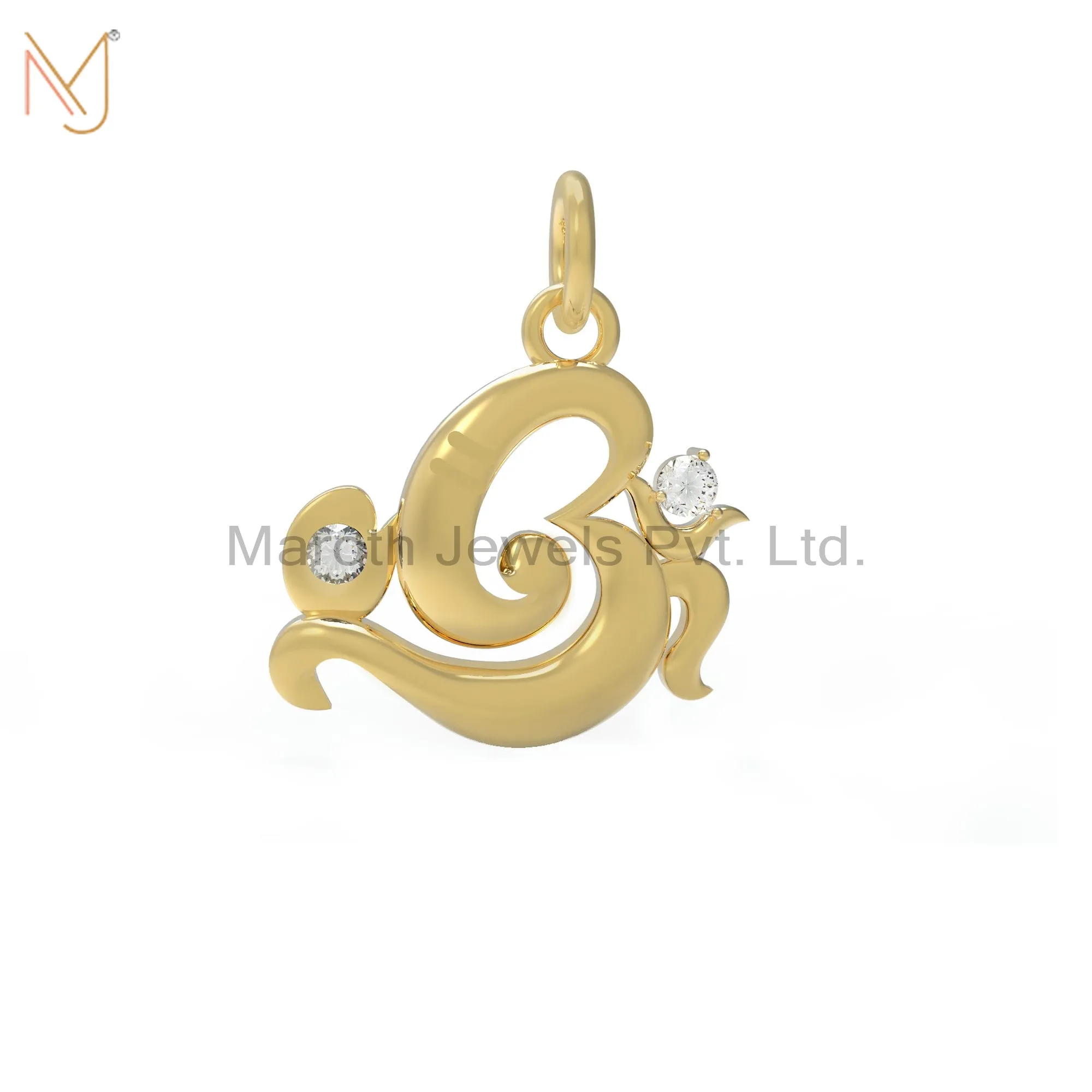 14K Yellow Gold Pave Diamond Om Pendant Handmade Jewelry Manufacturer