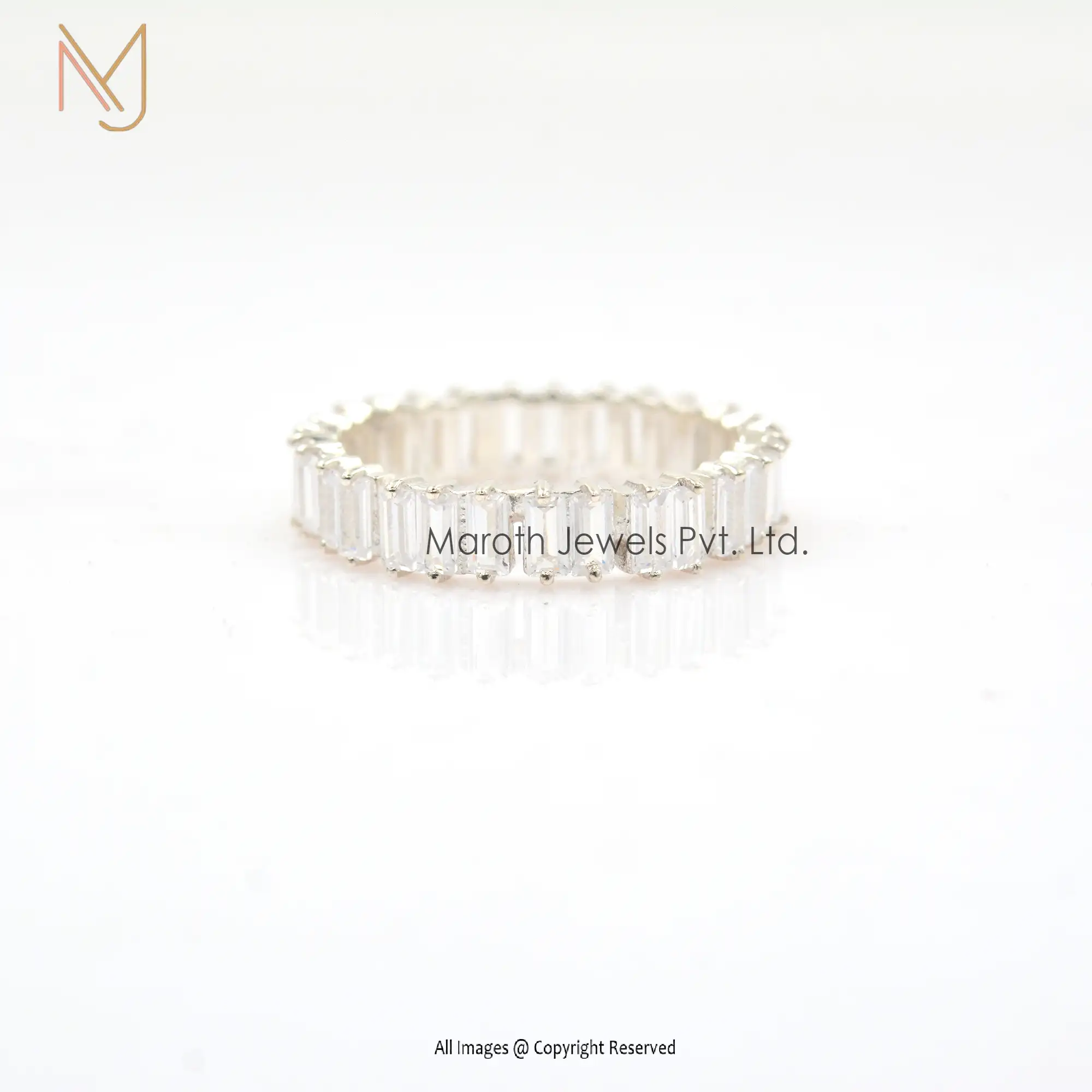 925 Silver White Topaz Baguettes Ring Handmade Jewelry Manufacturer