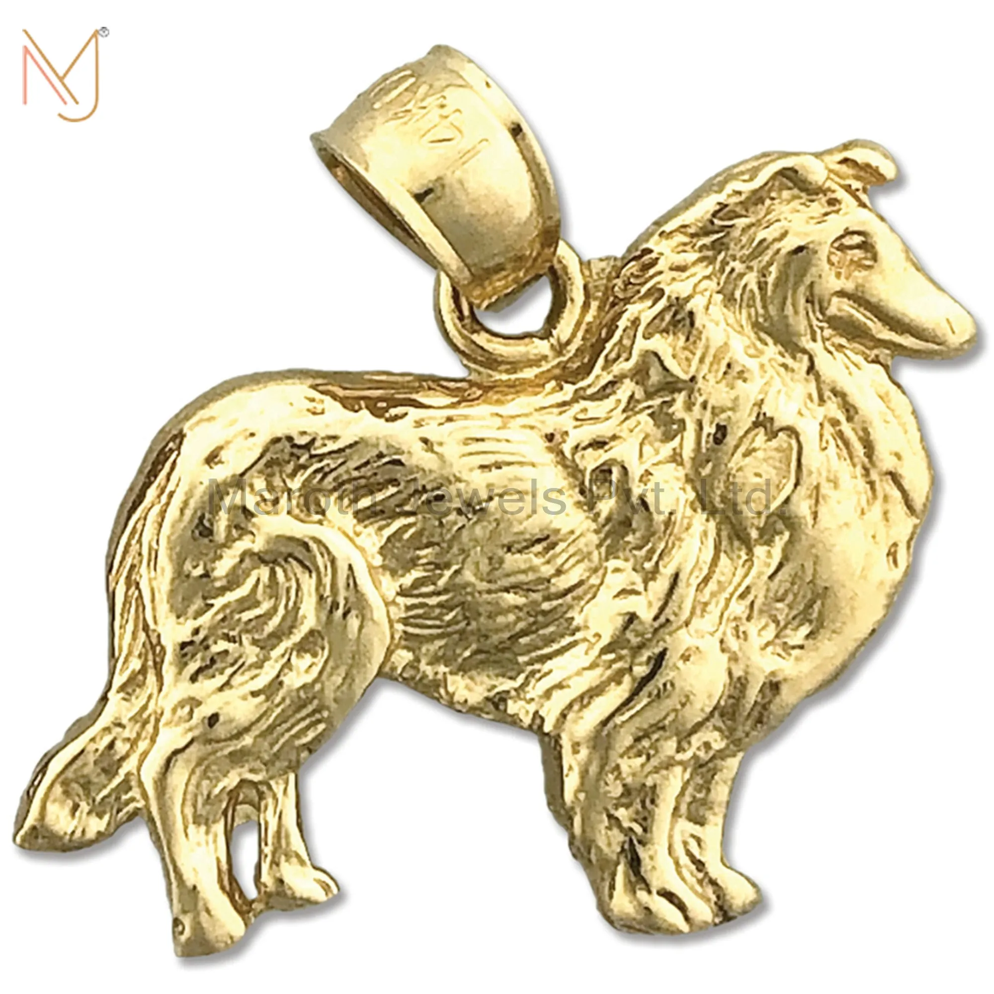 925 Sterling Silver Yellow Gold Plated Collie Charm Pendant Custom Jewelry