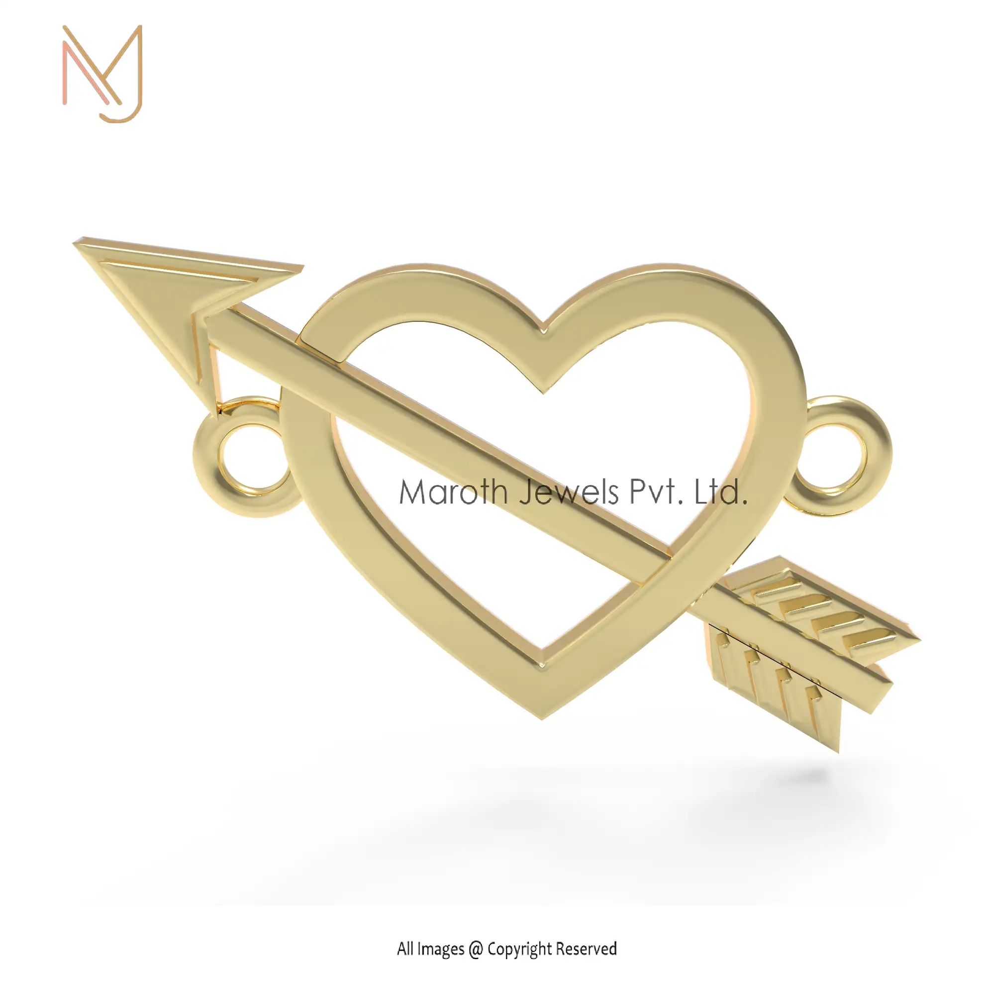 925 Silver Yellow Gold Plated Heart & Arrow Charms Pendant Custom Jewelry