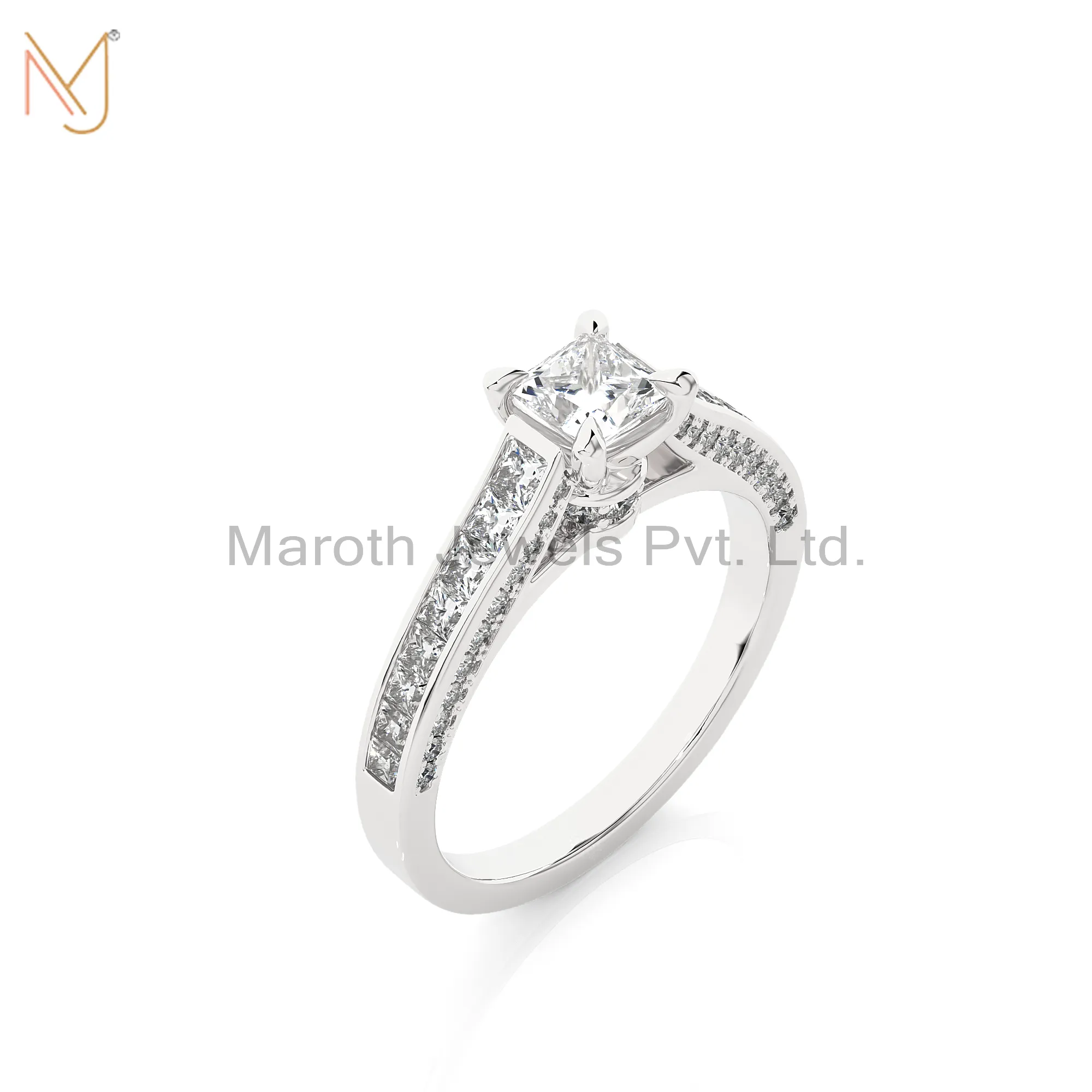 14K Yellow Gold Moissanite Diamond Princess Round Ring Manufacturer