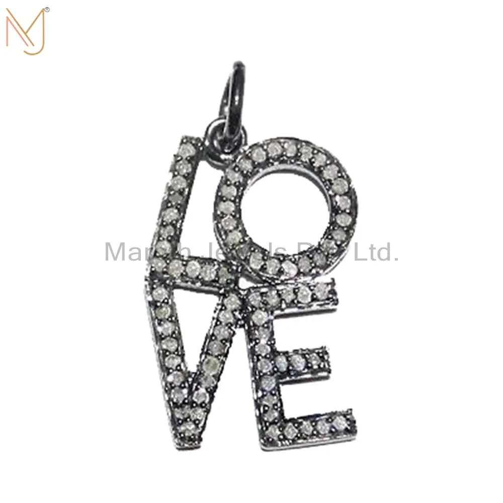 .925 Sterling Silver Natural Diamond Pave Love Pendant Designer Proposal Jewelry Manufacturer