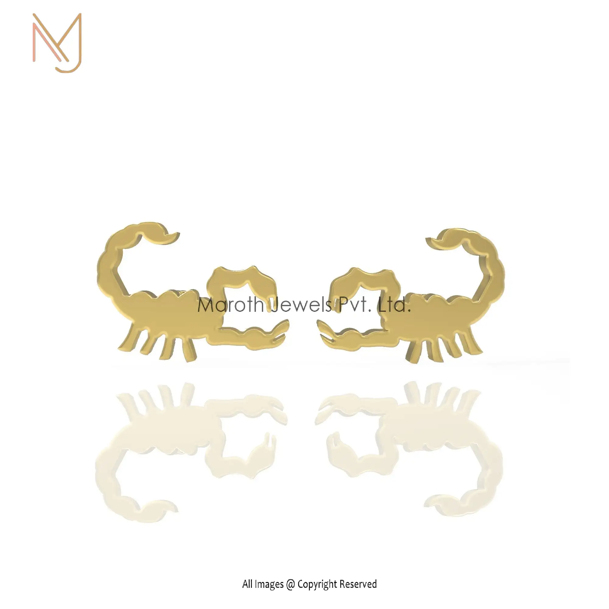 14K Yellow Gold Scorpion Earring Animal Designs Jewelry Manufacturer