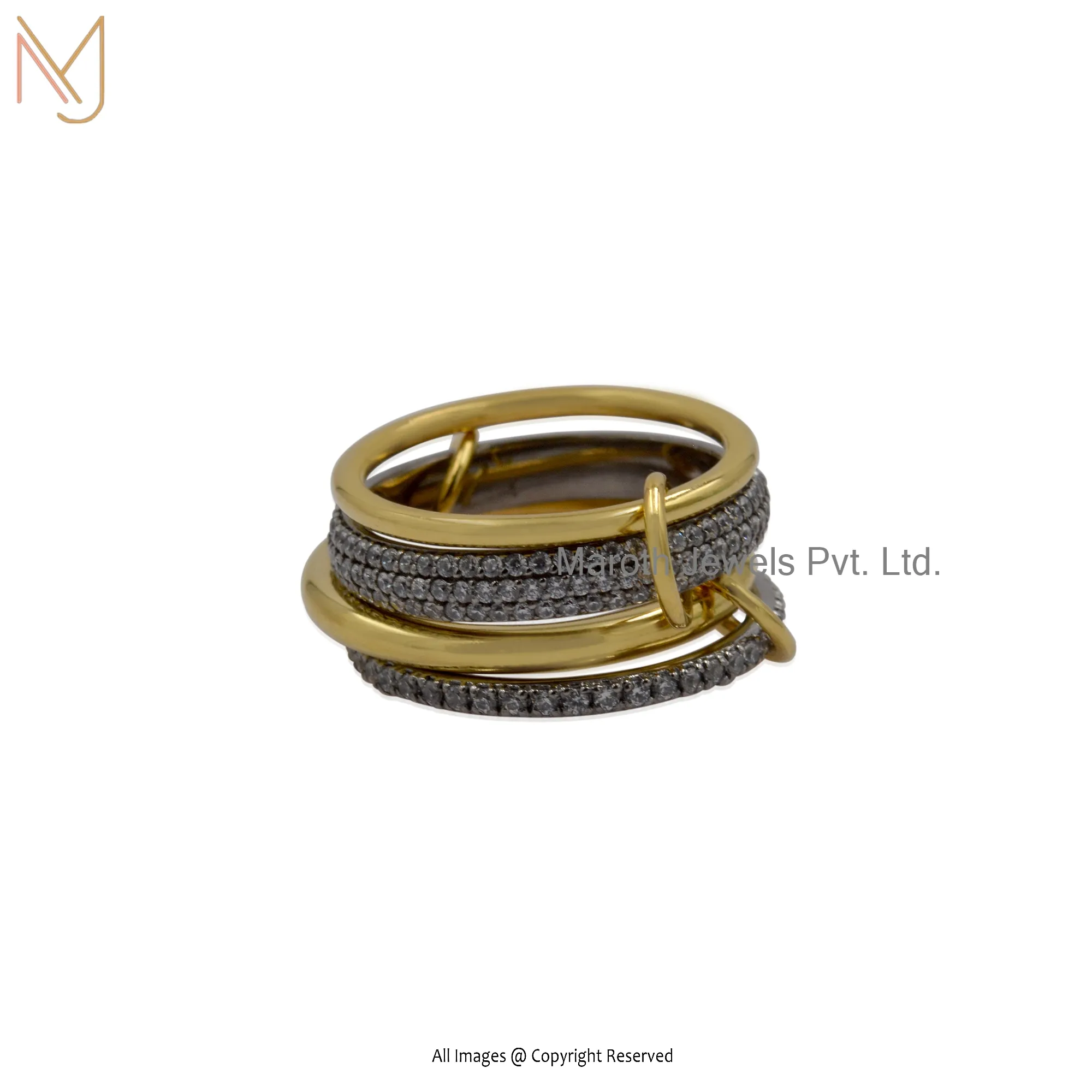 14K Rhodium & Yellow Gold Cz Connector Band Ring Manufacturer