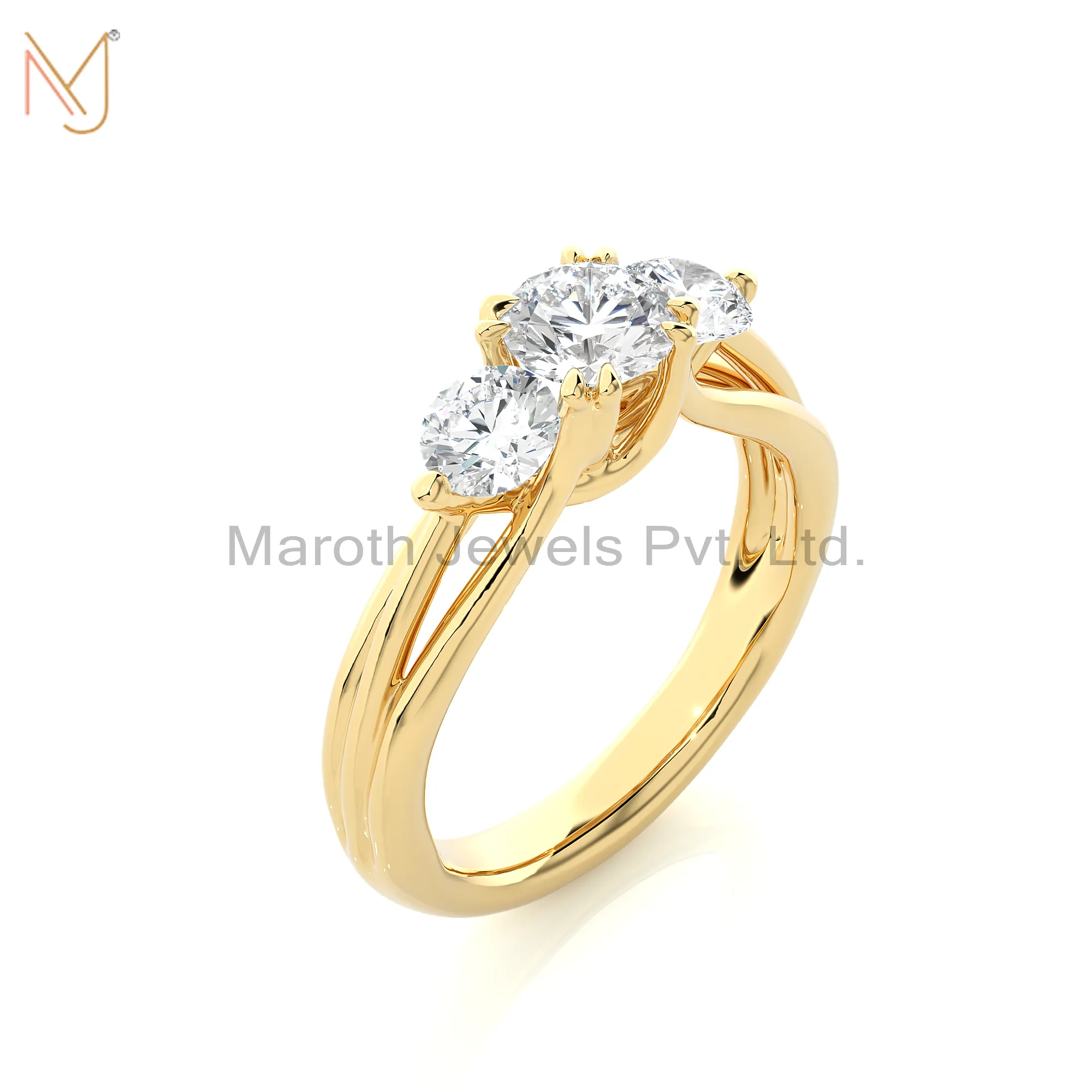 14K Yellow Gold Moissanite Diamond Round Ring Manufacturer