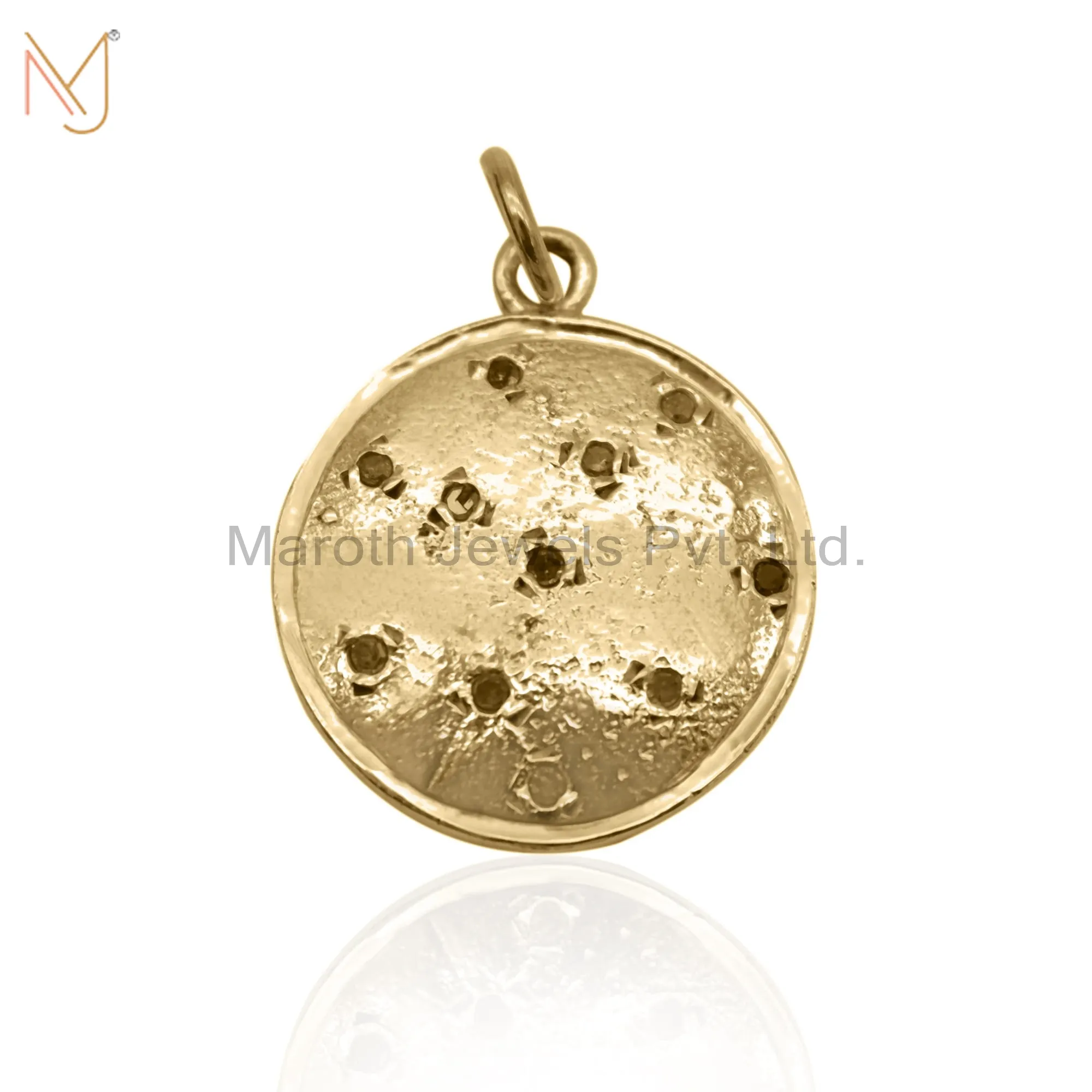 925 Silver Yellow Gold Plated Pave Diamond Disc Pendant Jewelry Manufacturer