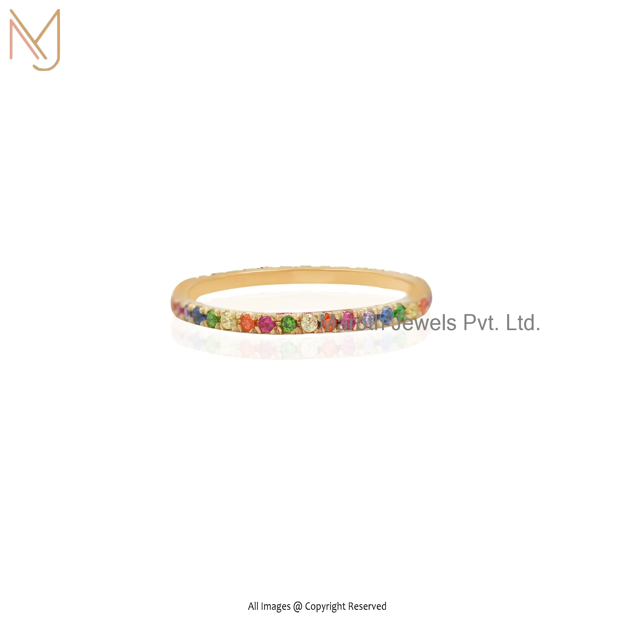 14K Yellow Gold Plated Rainbow Multi Sapphire Eternity Band Ring Jewelry Supplier