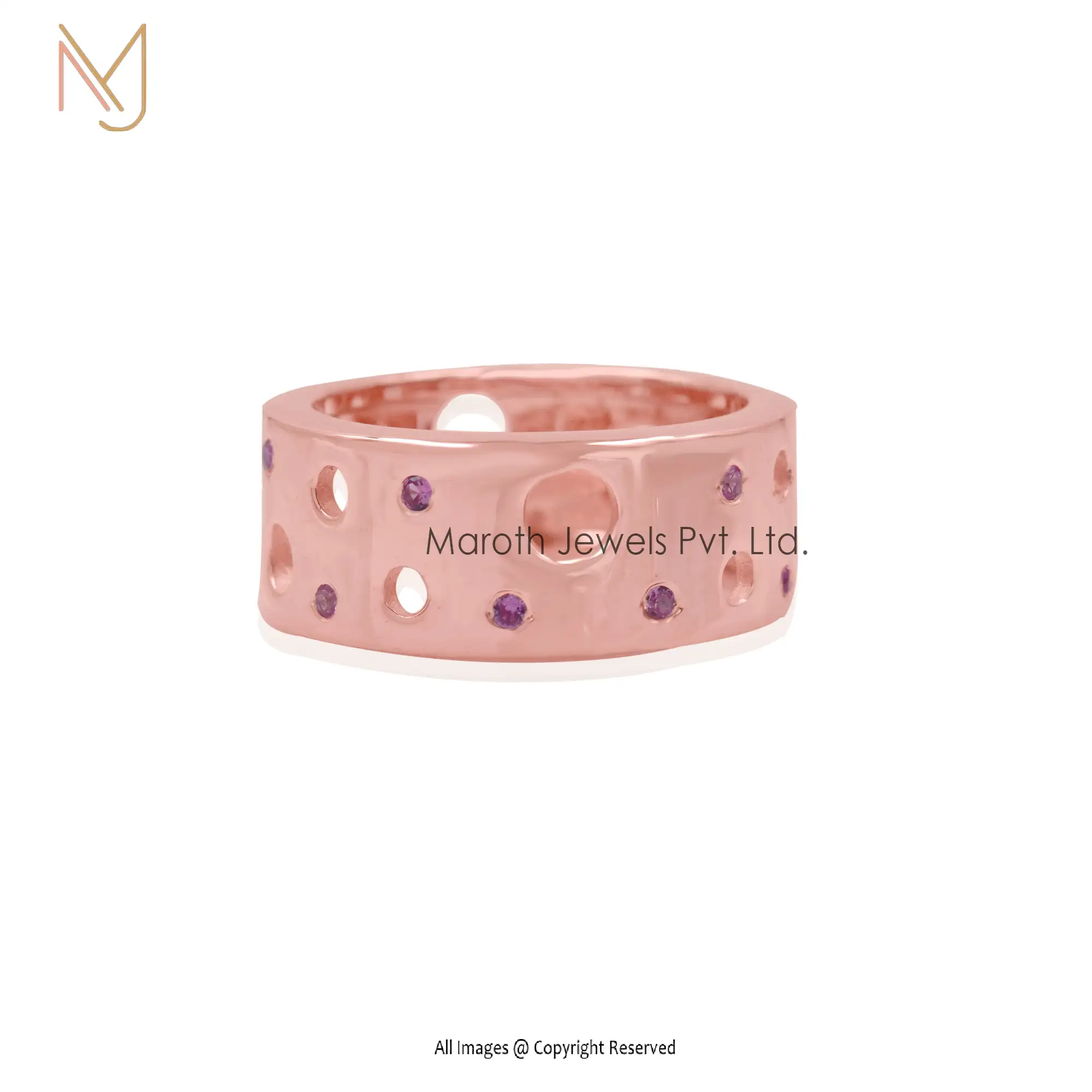 925 Silver Rose Gold Pink Sapphire Cigar Ring Jewelry Manufacturer