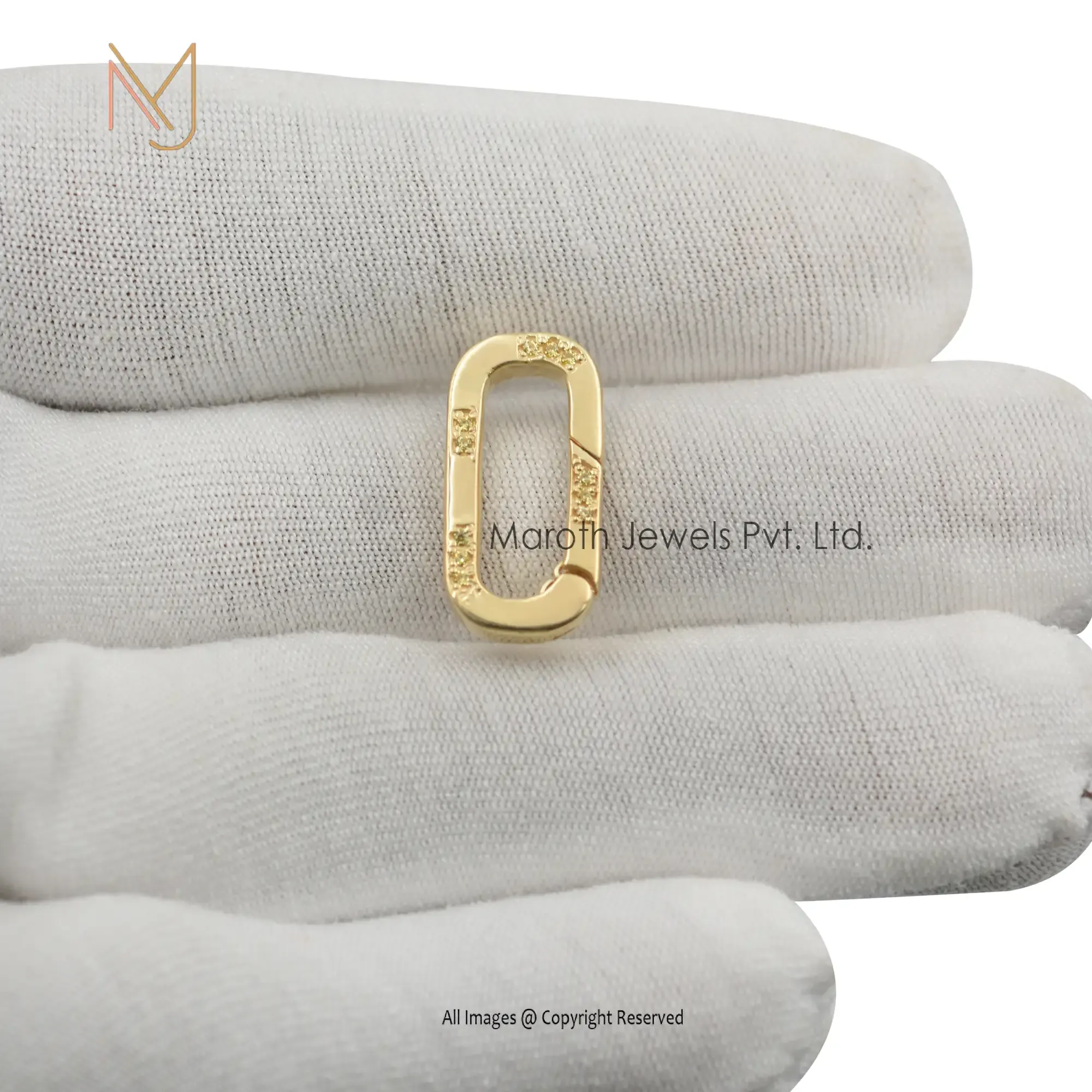 Private Label 14K, 18K Yellow Gold Diamond Push Lock Charm Holder