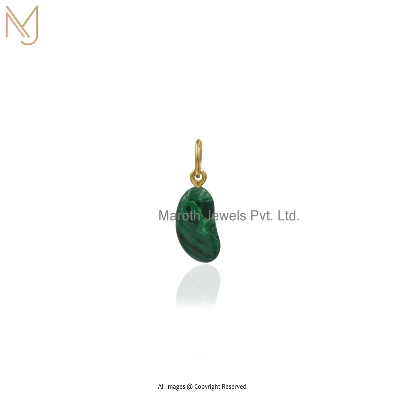 14K Yellow Gold Malachite Kidney Bean Charm Pendant Jewelry Supplier