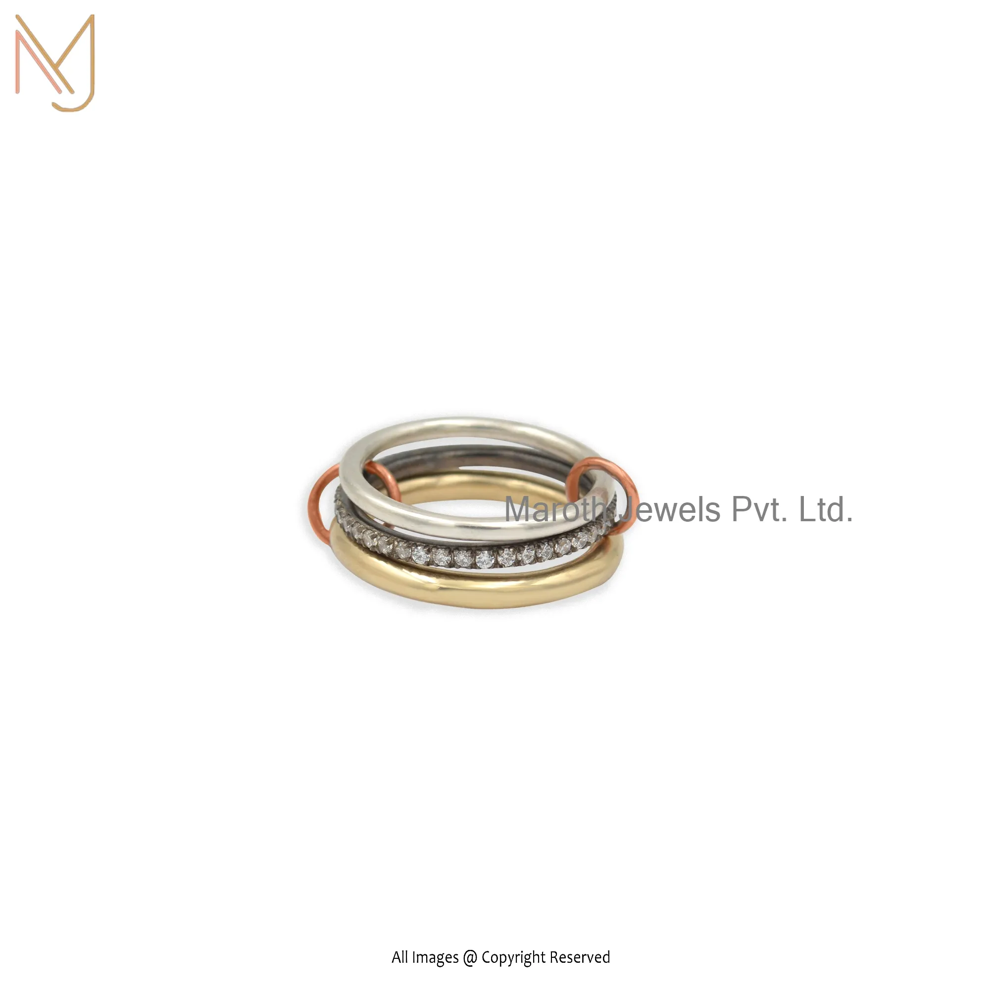 925 Silver Natural Silver Yellow Gold RH Cubic Zircon Multi Link Connector Ring Manufacturer