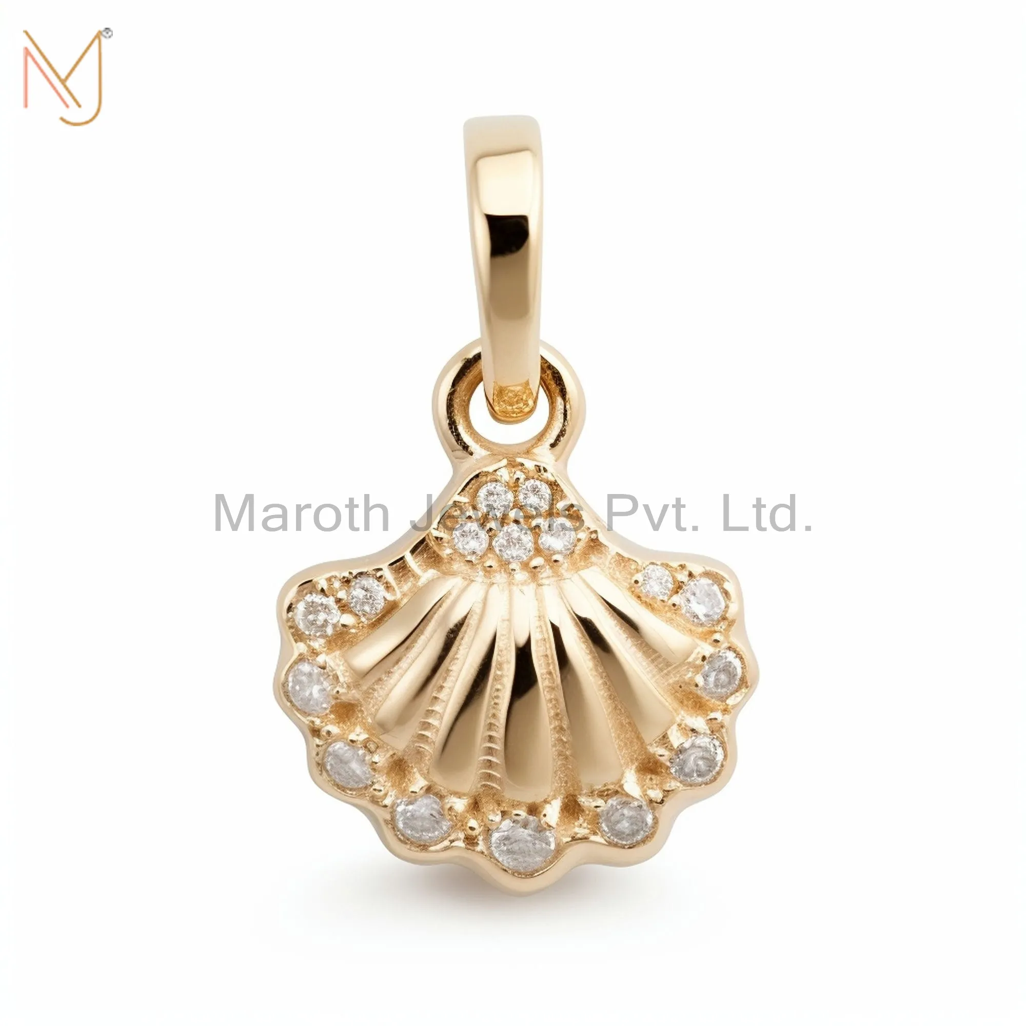 14K Yellow Gold Moissanite Calico Scallop Pendant Custom Jewelry