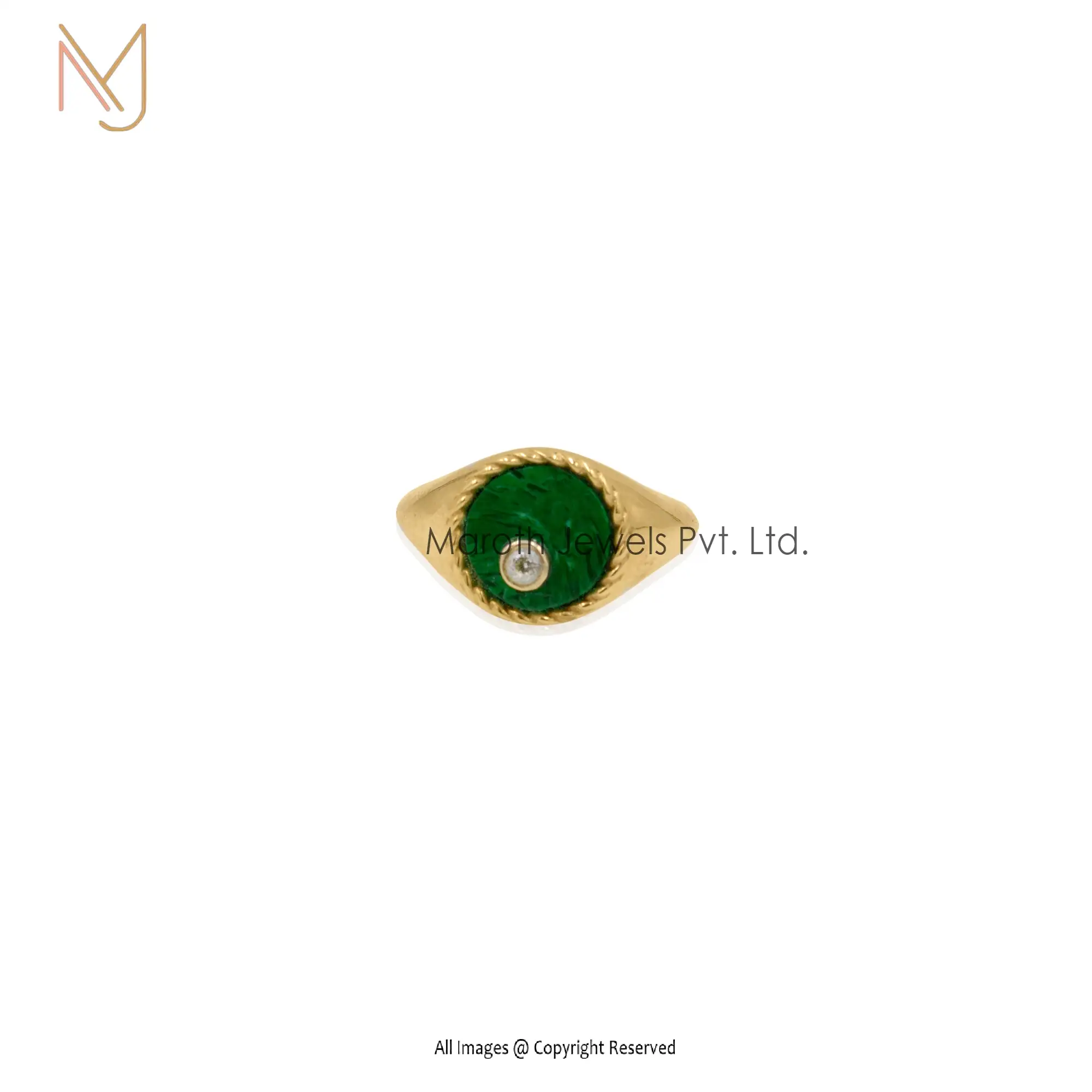 14K Yellow Gold Malachite Engraved Ring Jewelry Manufacturer