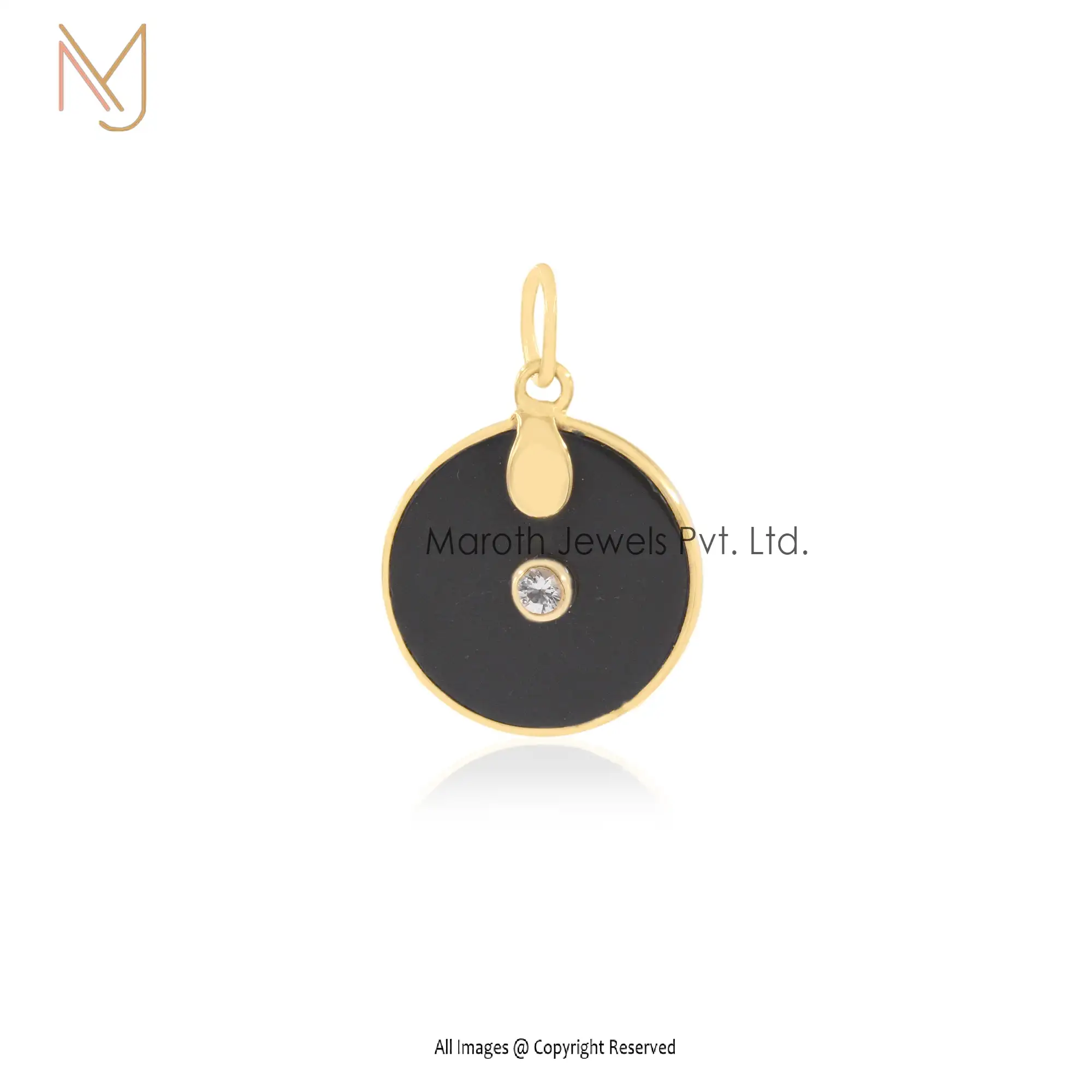 925 Silver Yellow Gold Gemstone Round Disc Pendant Jewelry Supplier