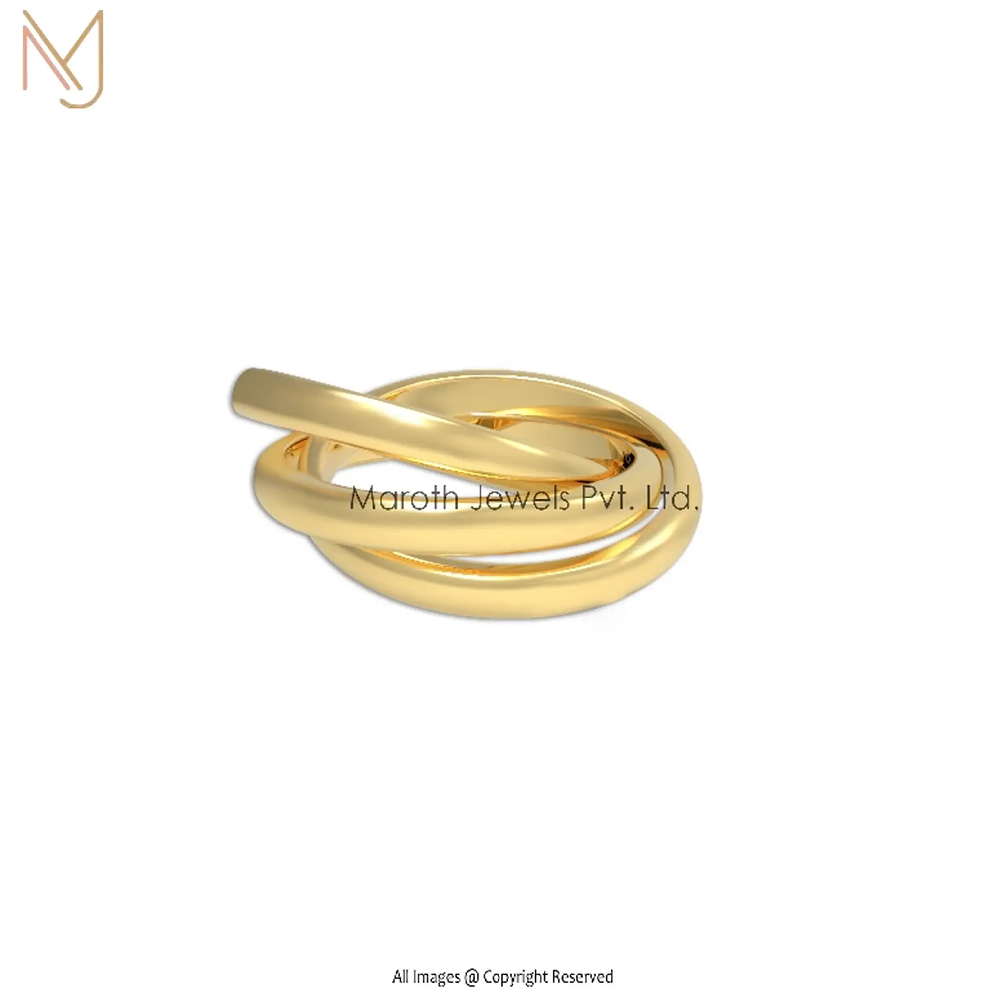 Wholesale 14K Yellow Gold Tri-Roll Links Band Ring Jewelry