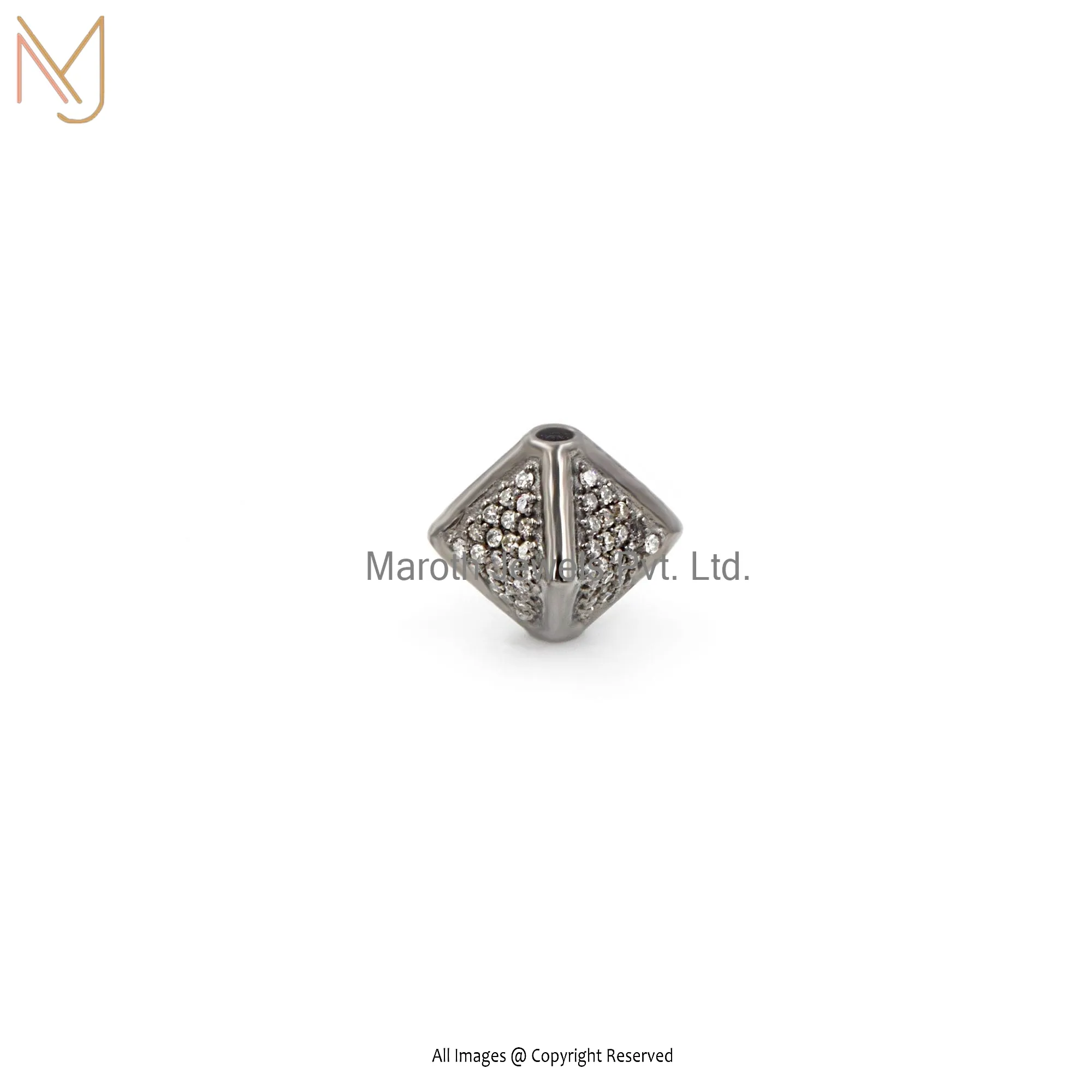 925 Silver Gray Rhodium Plated Pave Diamond Beads Finding Jewelry Manufacturer