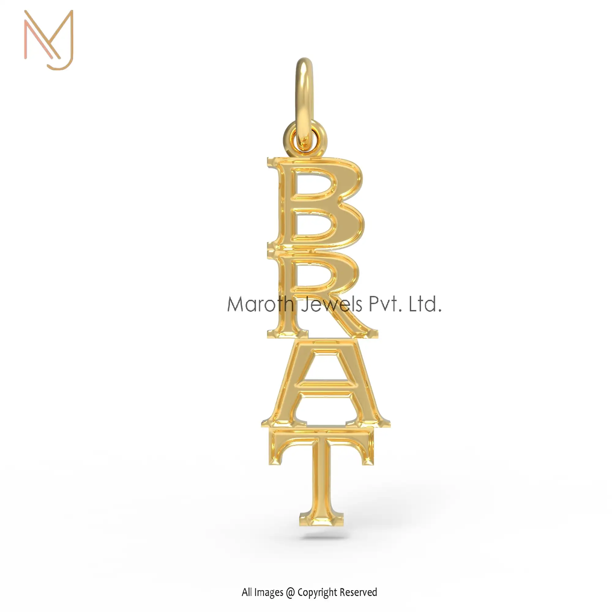 14k Yellow Gold Plated BRAT Name Plate Initials Pendant Jewelry Manufacturer