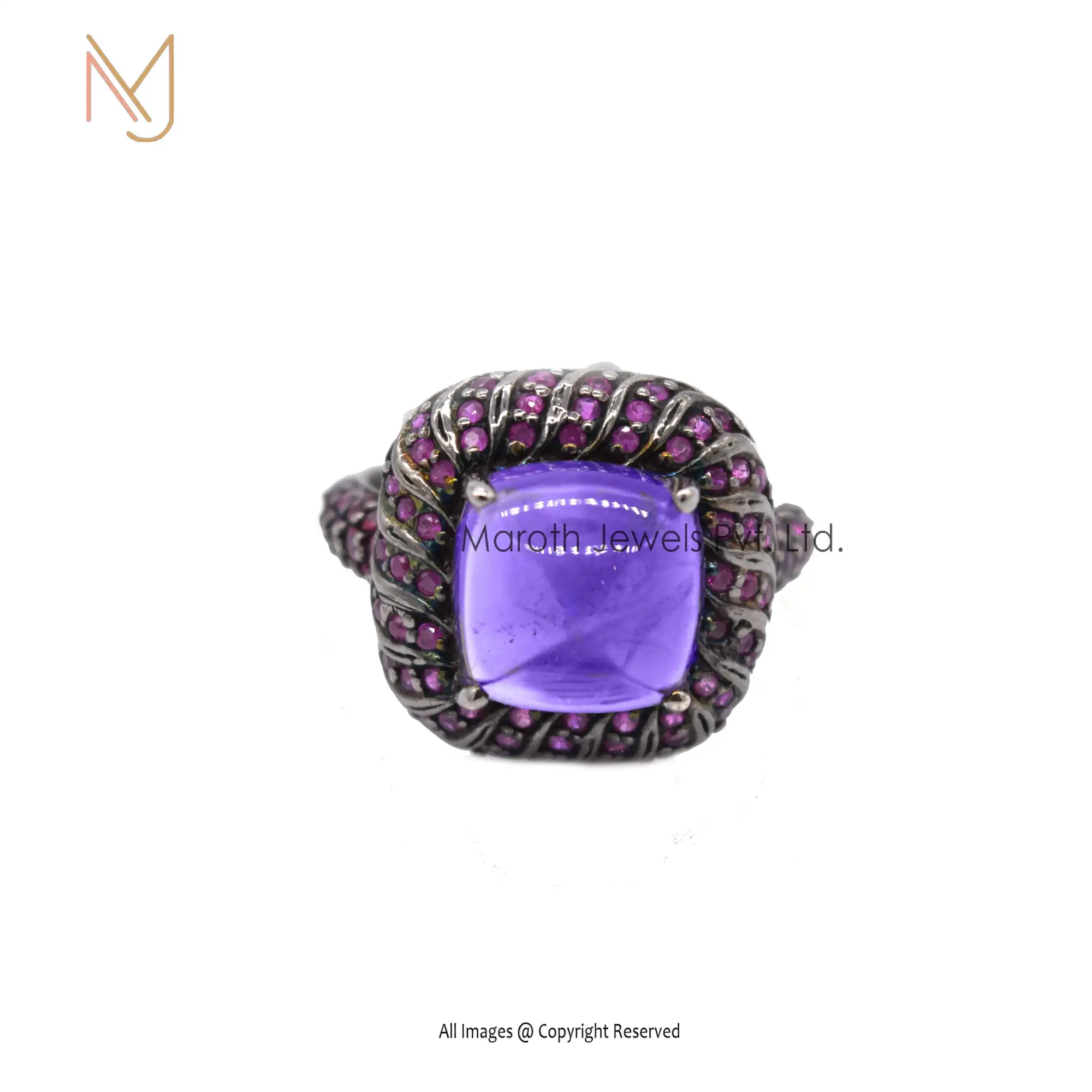 925 Silver Rhodium Plated Ruby Gemstone & Amethyst Ring Manufacturer