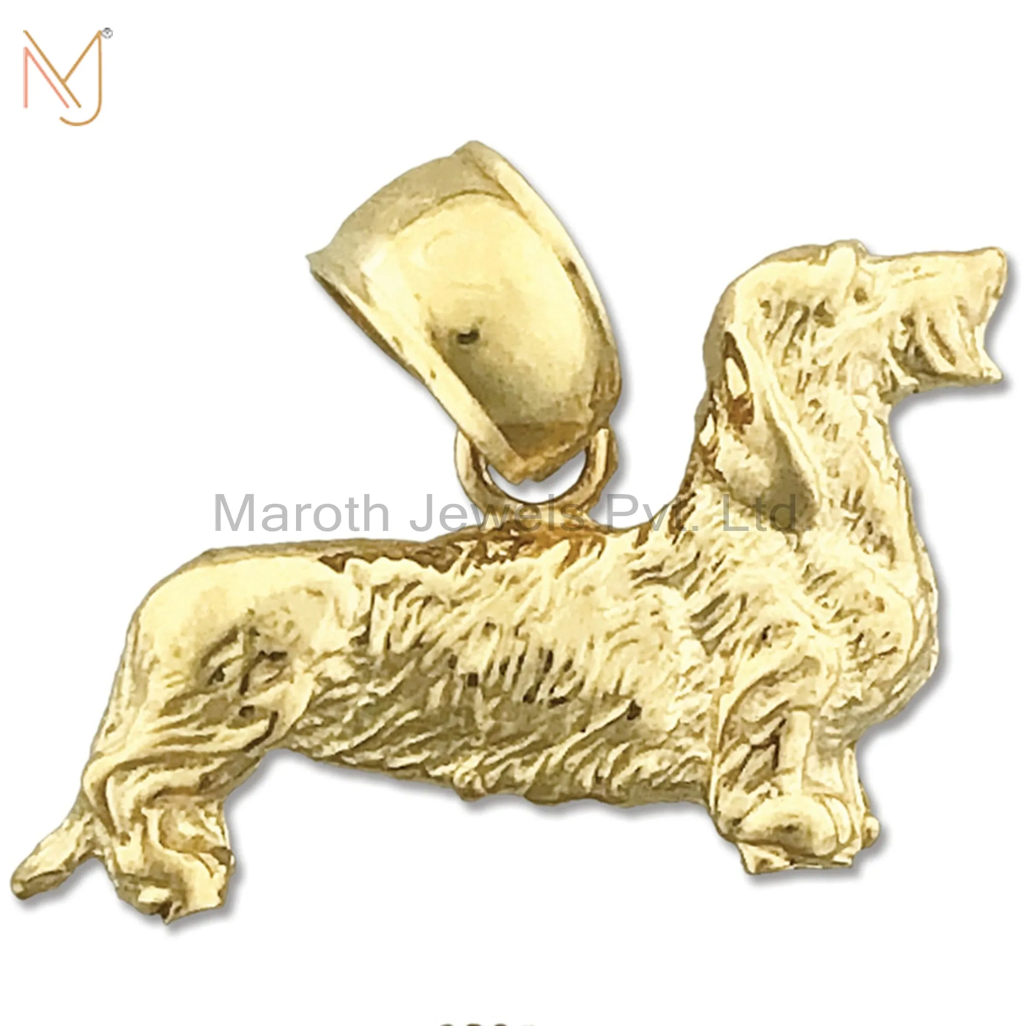 925 Sterling Silver Yellow Gold Plated Long Hair Dachshund Charm Pendant Jewelry Manufacturer