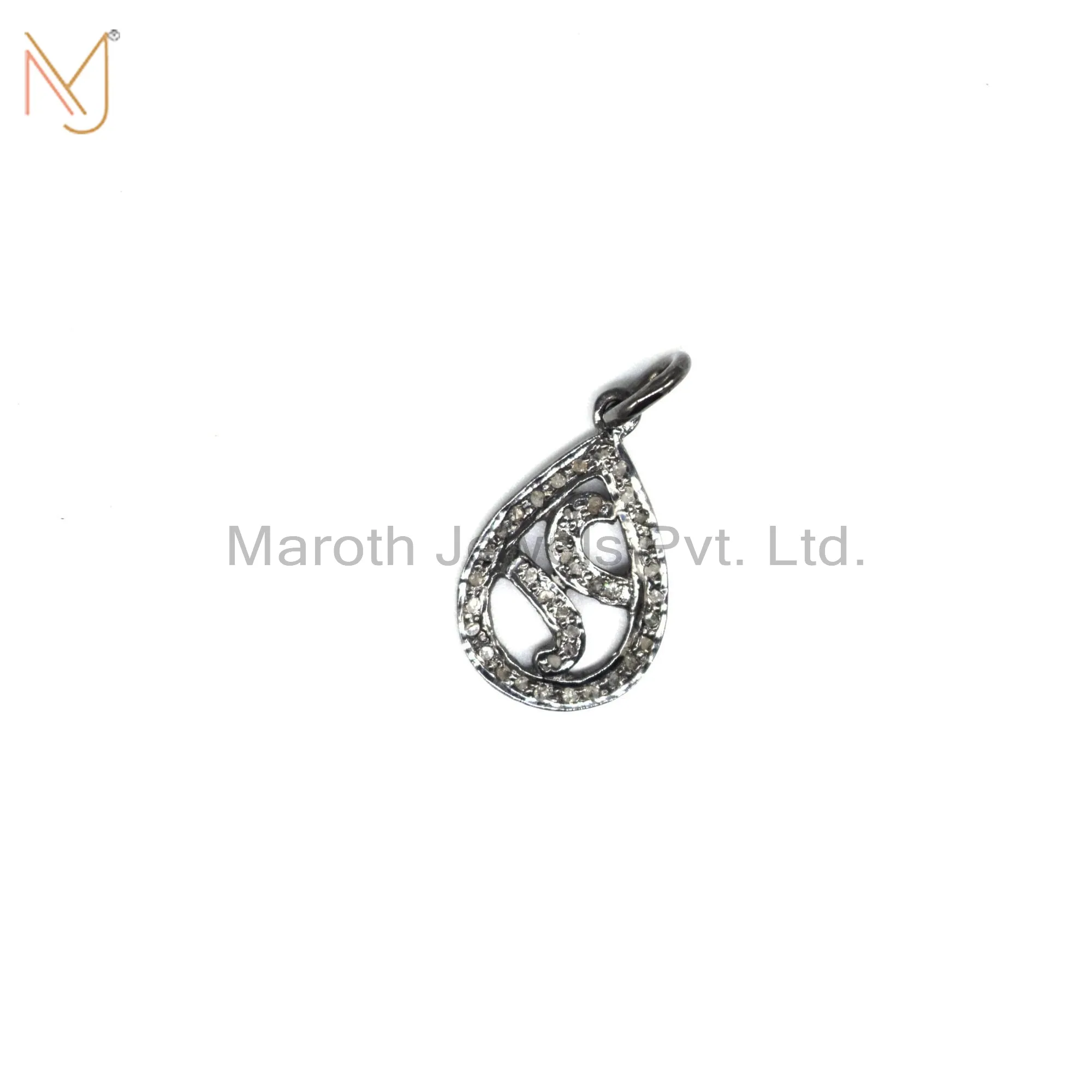 925 Silver Black Rhodium Plated Diamond Charms Pendant Jewelry Supplier