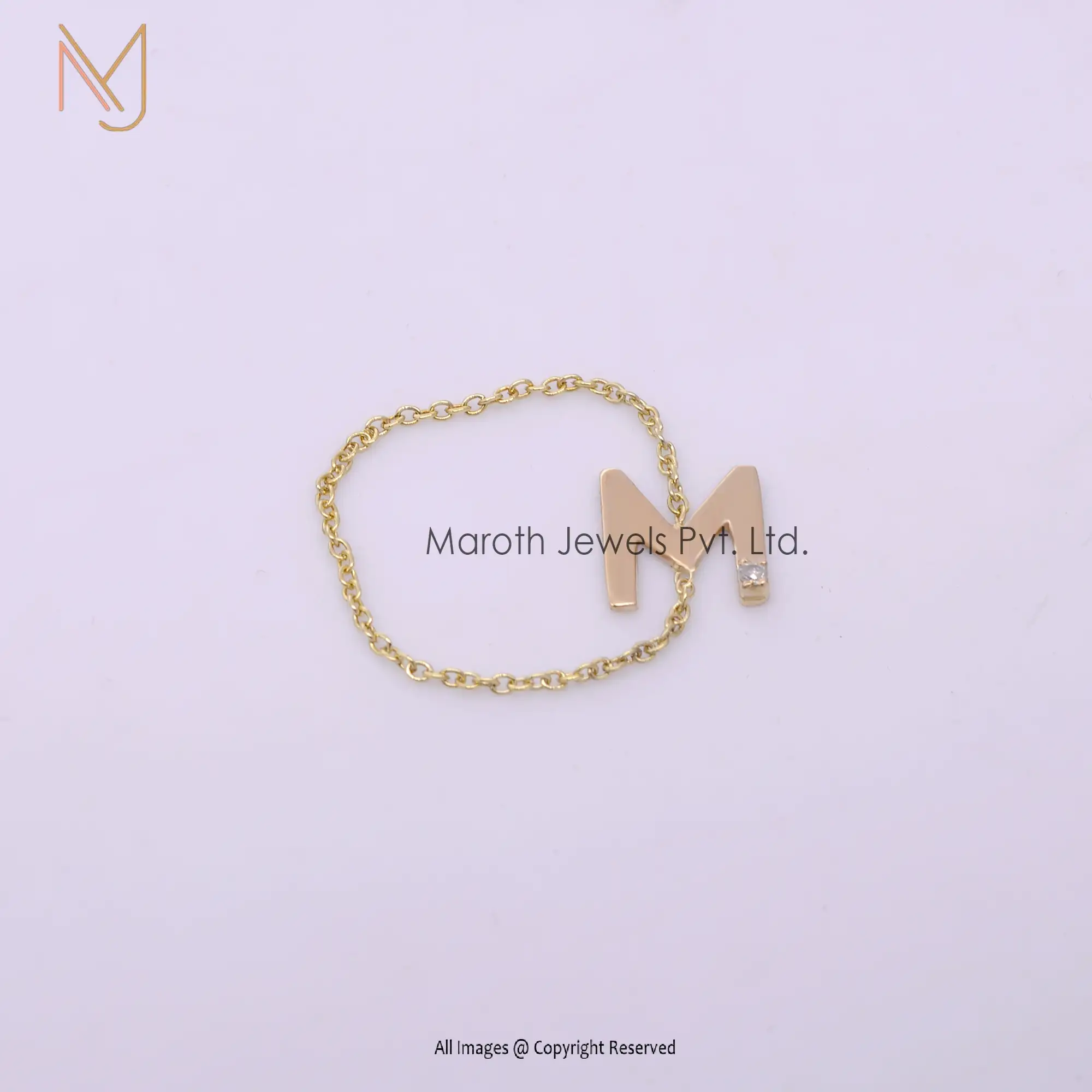 14K Yellow Gold Chain M Letter Initial Small Diamond In Initial Ring Jewelry Manufacturer