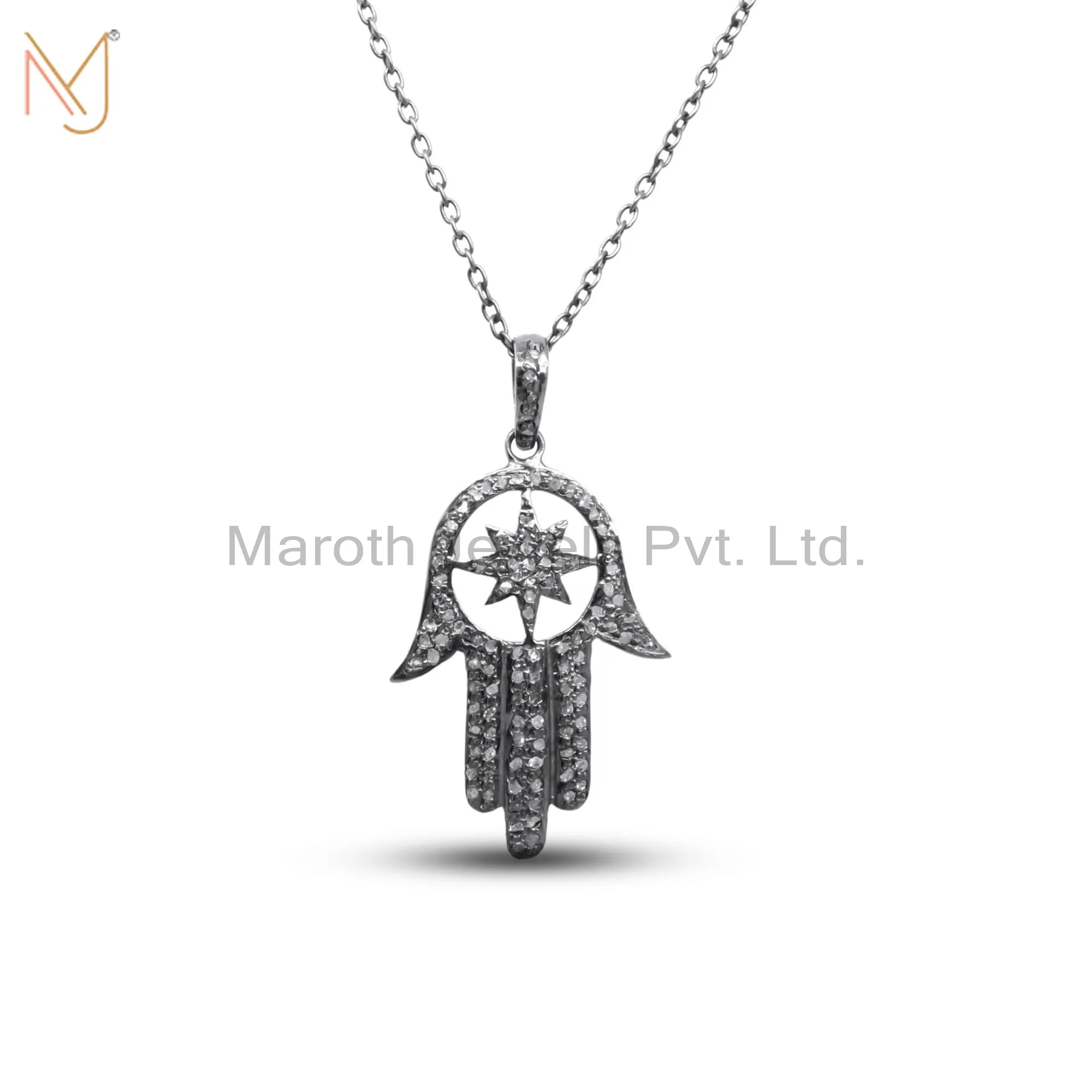 925 Silver Black Rhodium Diamond Hamsa Pendant Jewelry Manufacturer