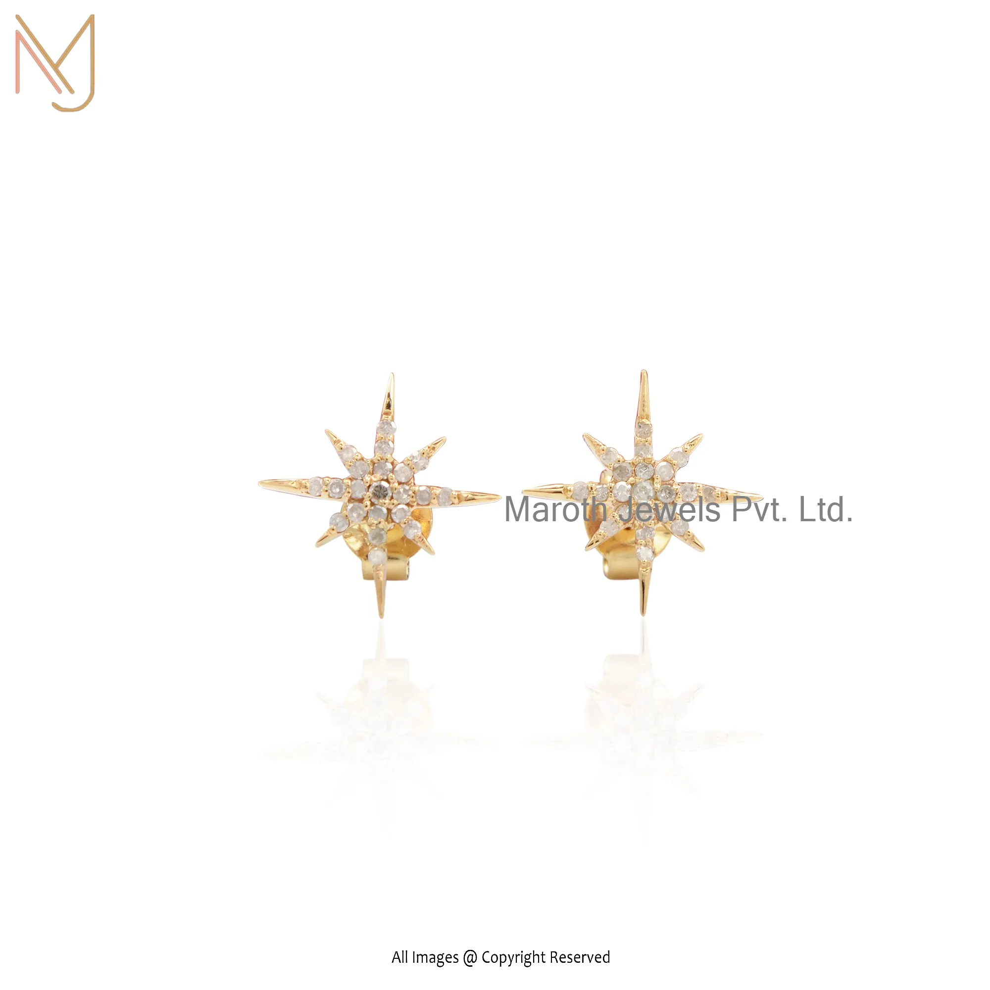 14k Yellow Gold Cubic Zircon Celestial Stud Earrings Jewelry Supplier