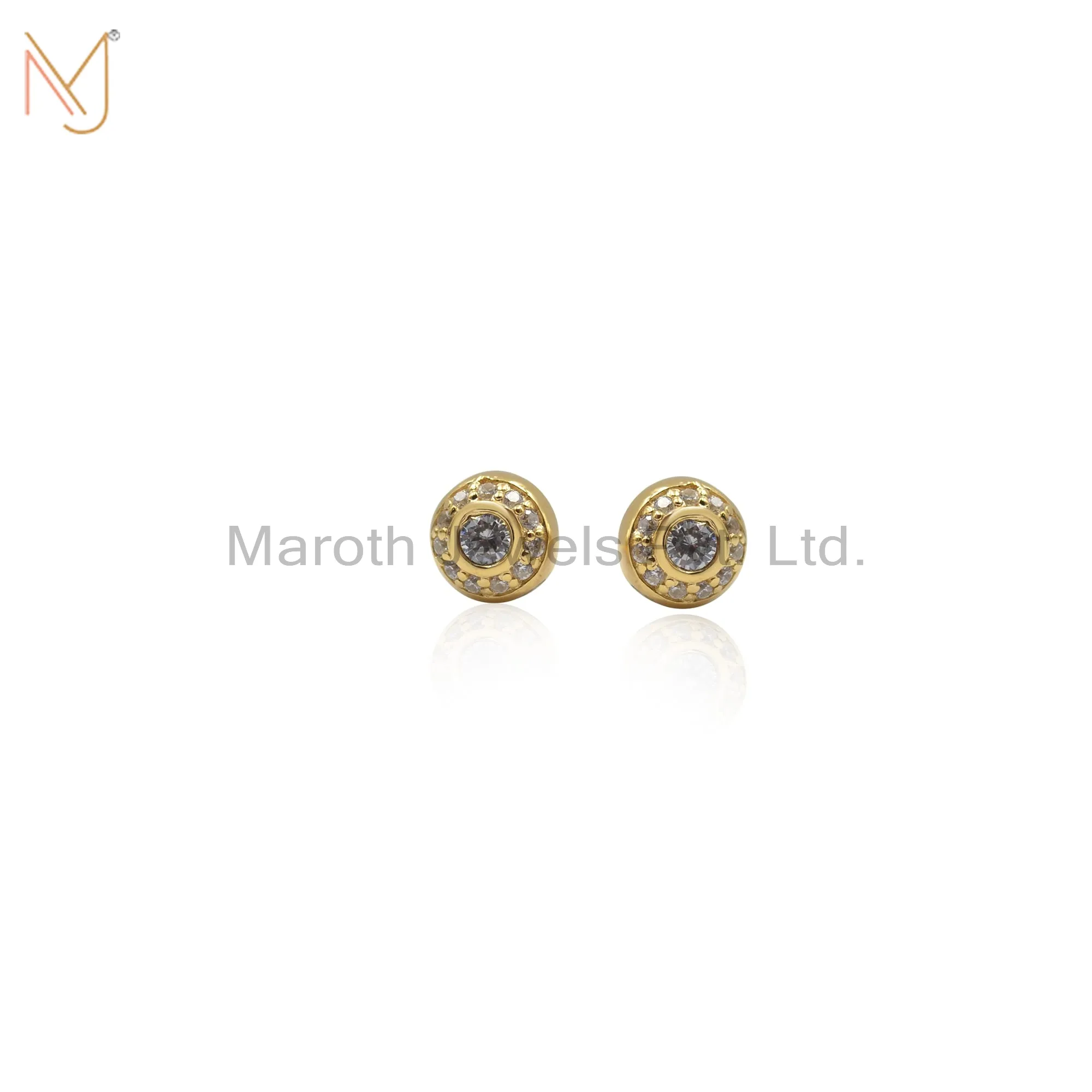 14K Yellow Gold Plated Bead Finding With Cubic Zircon Jewelry Supplier