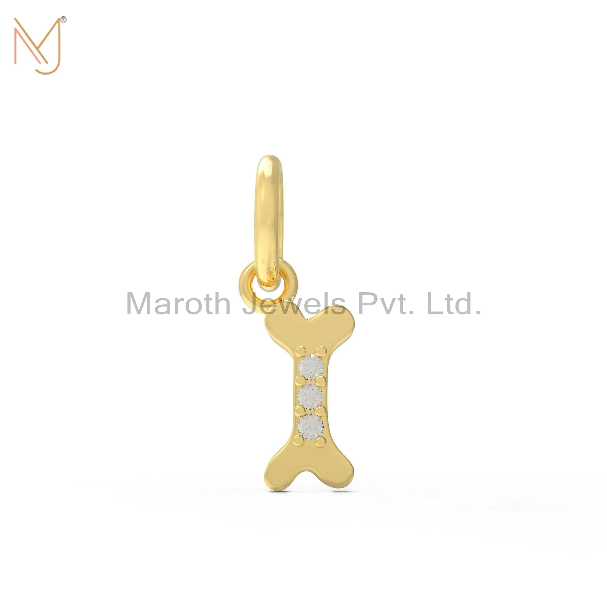 14K Yellow Gold Plated Diamond Dog Bone Pendant Jewelry Manufacturer