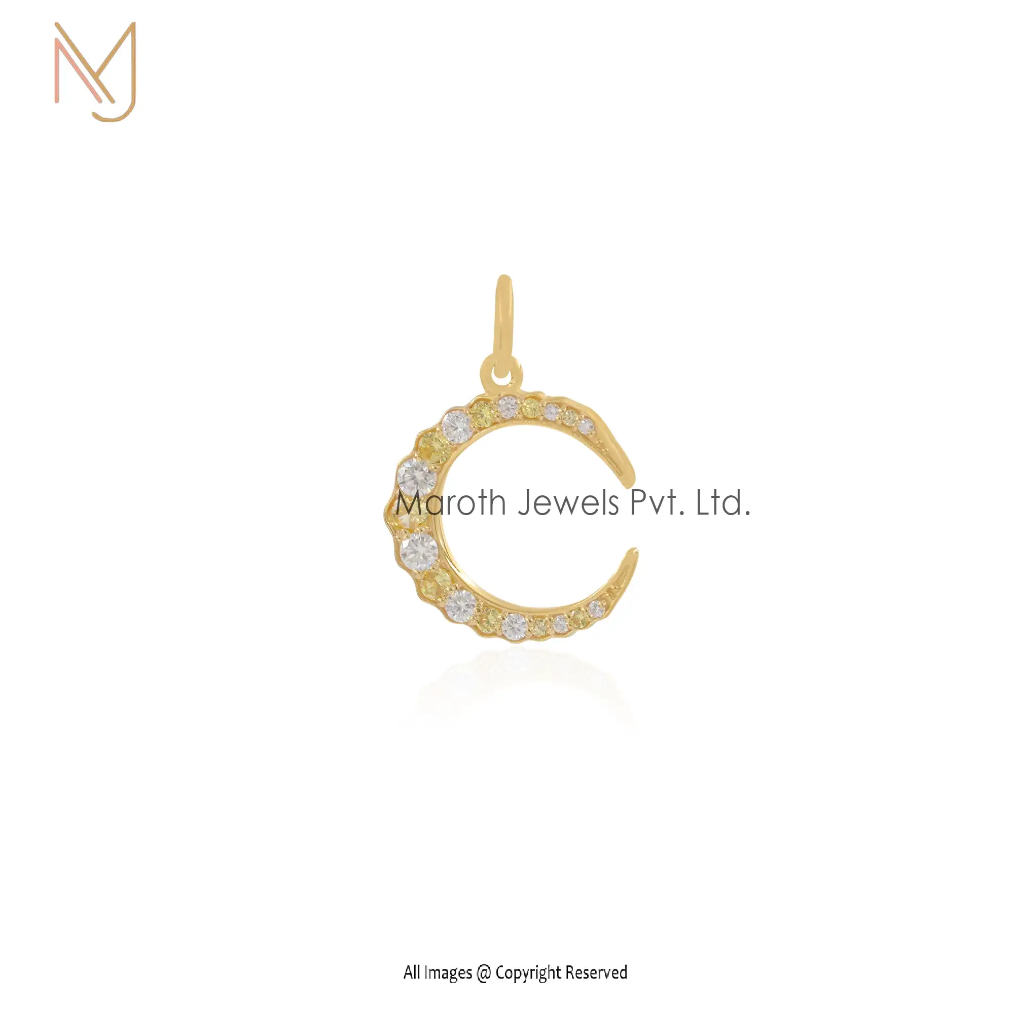 Wholesale 14K Yellow Gold Blue Cubic Zircoina & Pearl Moon Charm Pendant Jewelry