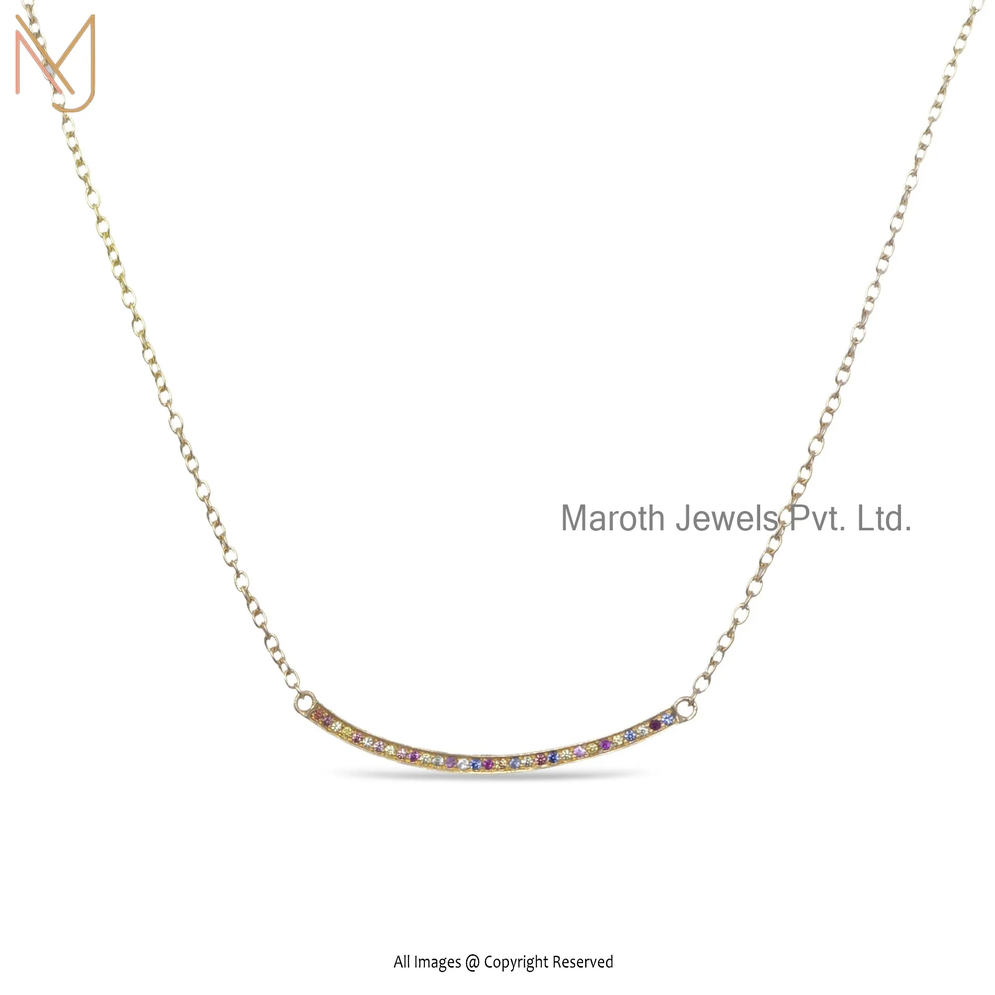 925 Silver Yellow Gold Plated Multi Color Stone Bar Necklace Jewelry Manufacturer