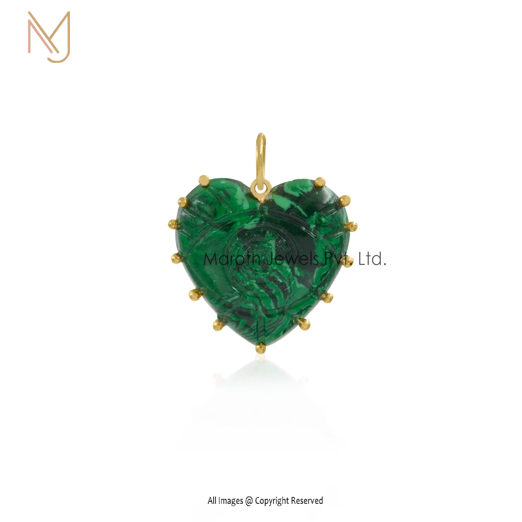 14K Yellow Gold Malachite Evil Eye Gemstone Heart Pendant Manufacturer