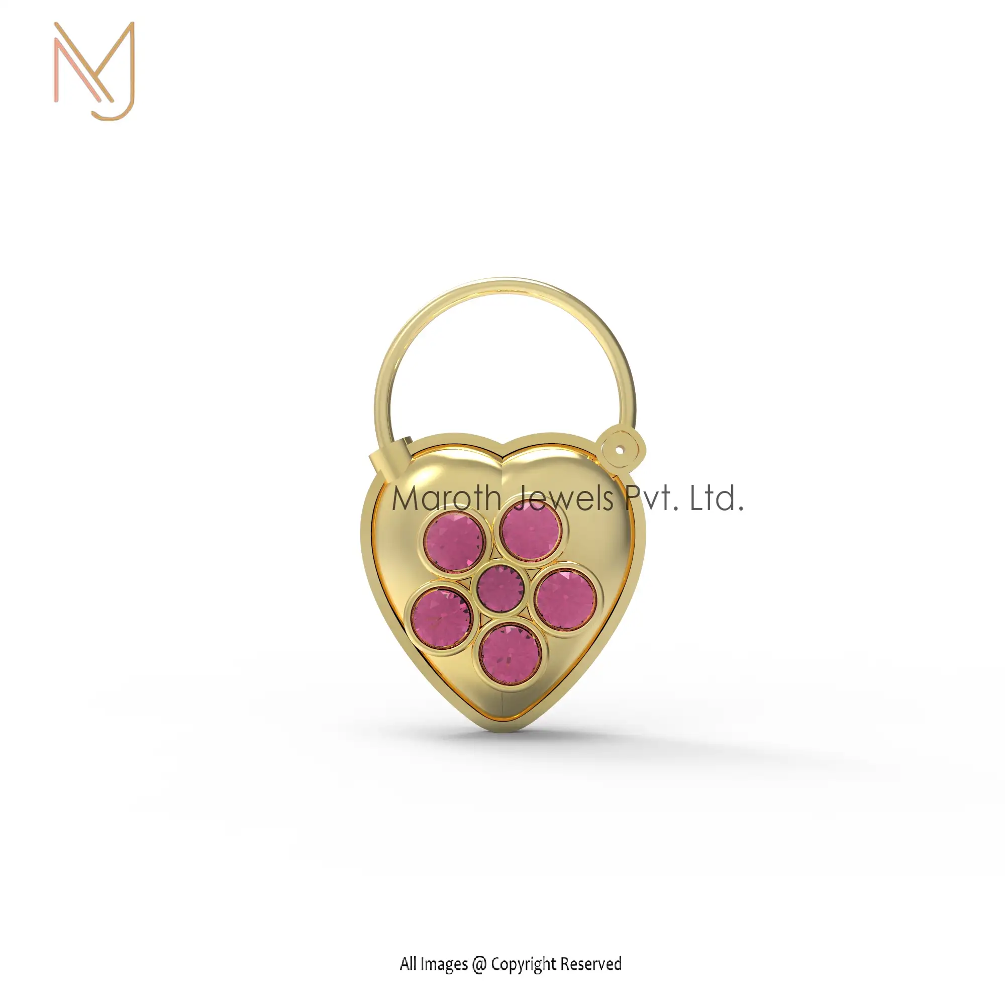 925 Silver Yellow Gold Pink Sapphire Gemstone Padlock Pendant Manufacturer