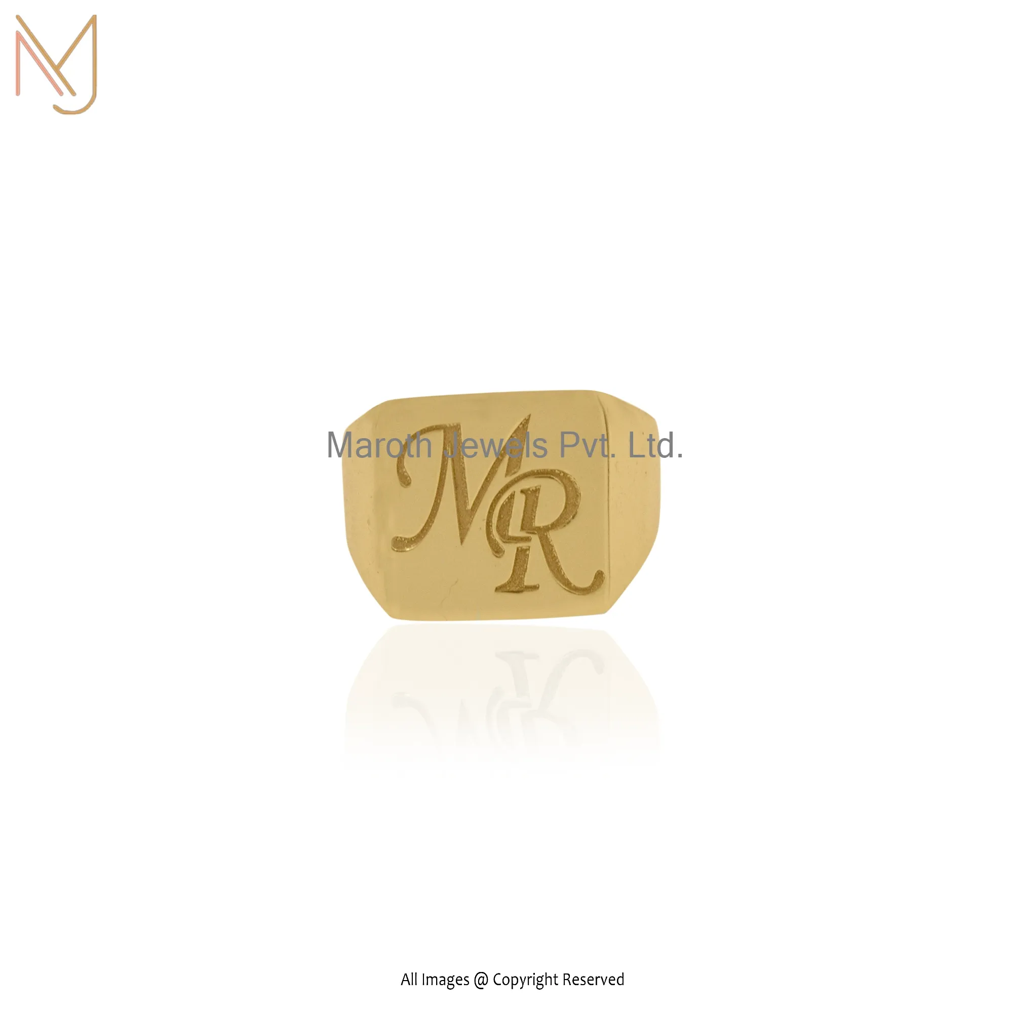 925 Sterling Silver Natural Silver MR Monogram Engraving Square Signet Ring Jewelry Supplier