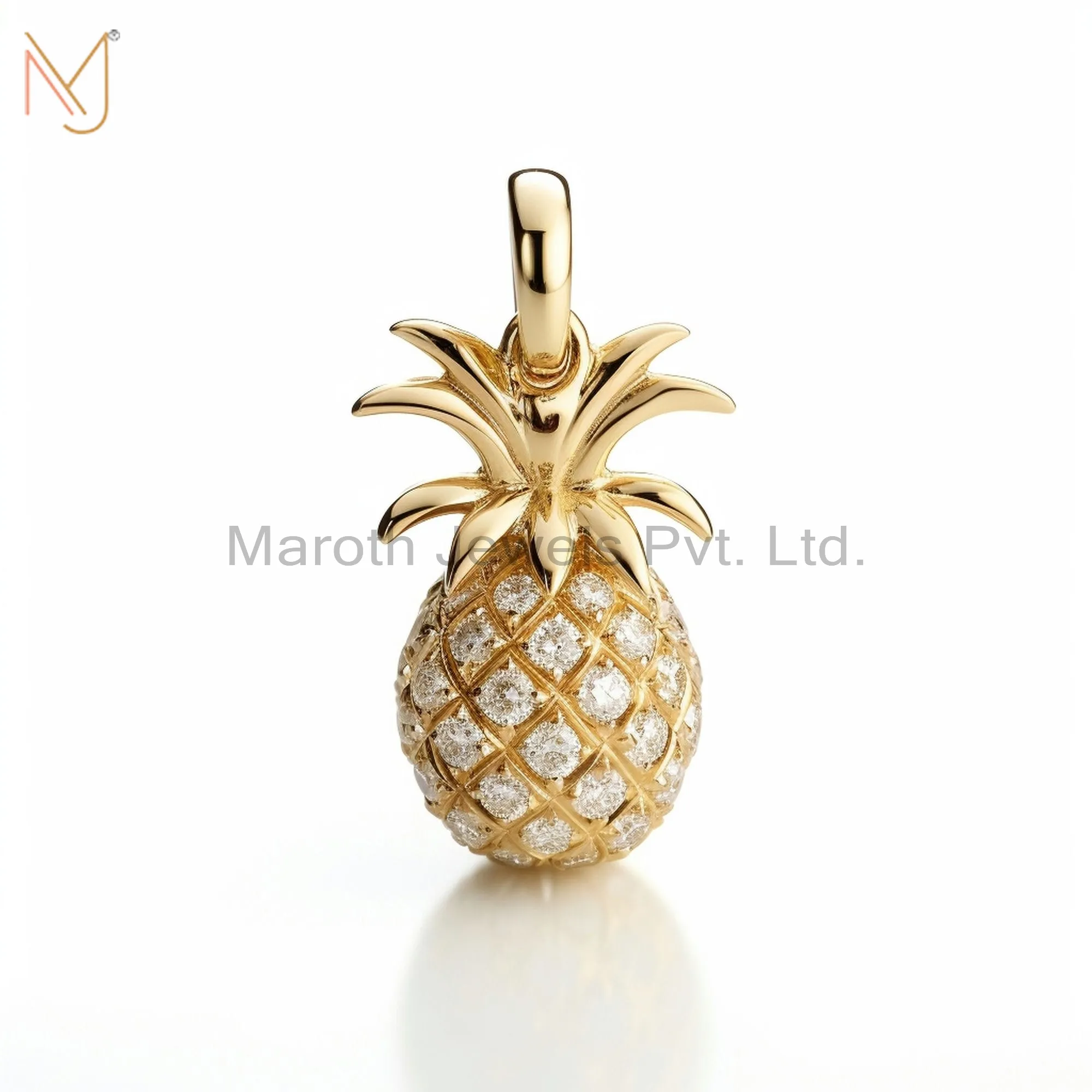 Private Lable 925 Sterling Silver Yellow Gold Plated Moissanite Pineapple Pendant Jewelry