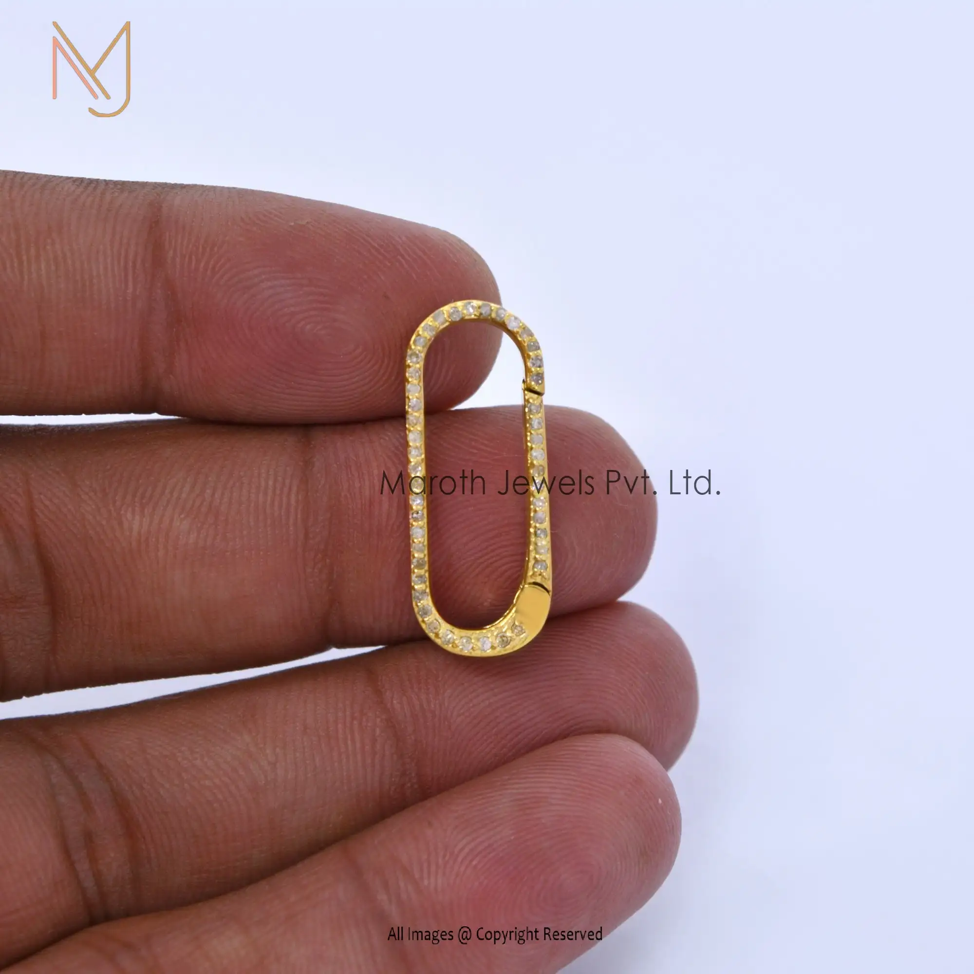 Wholesale 14K Yellow Gold Pave Diamond Oval Push Lock Jewelry