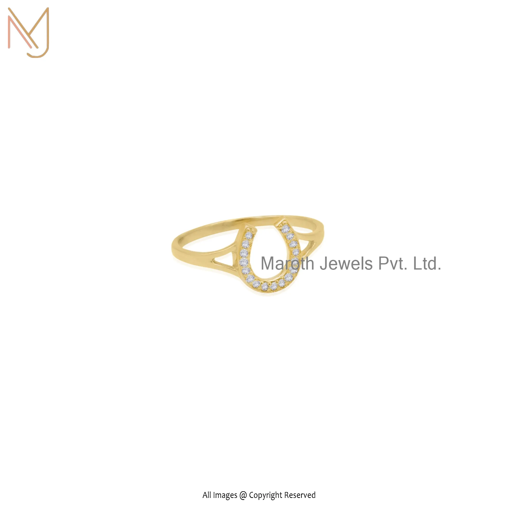 925 Silver Yellow Gold Plated Diamond Horse shoe Ring Manufacturer