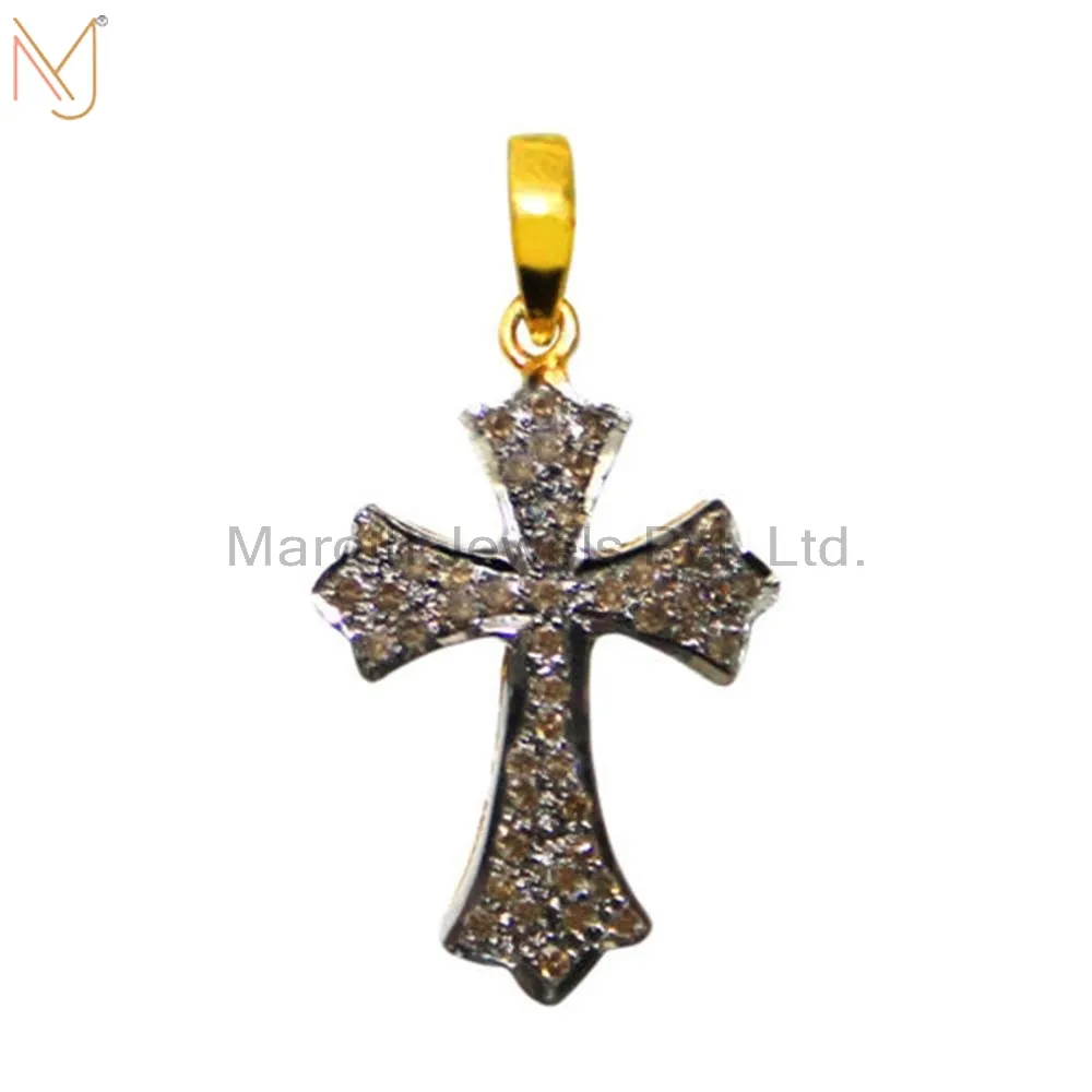 925 Sterling Silver Religious Handmade Diamond Pave Cross Charm Pendant Jewelry Manufacturer