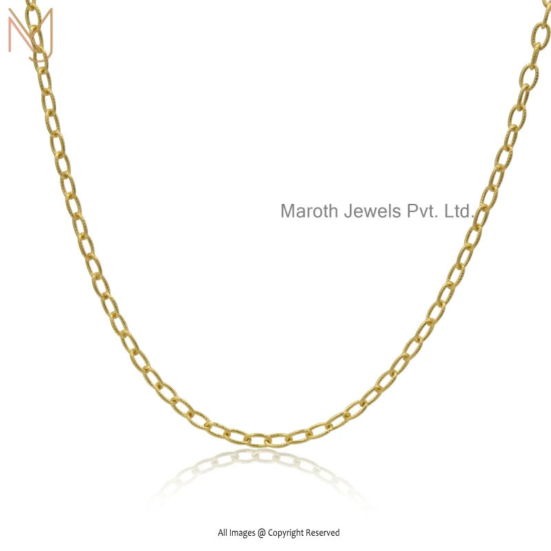 Private Label 925 Yellow Gold Plated Oval Link Chain Necklace Jewelry