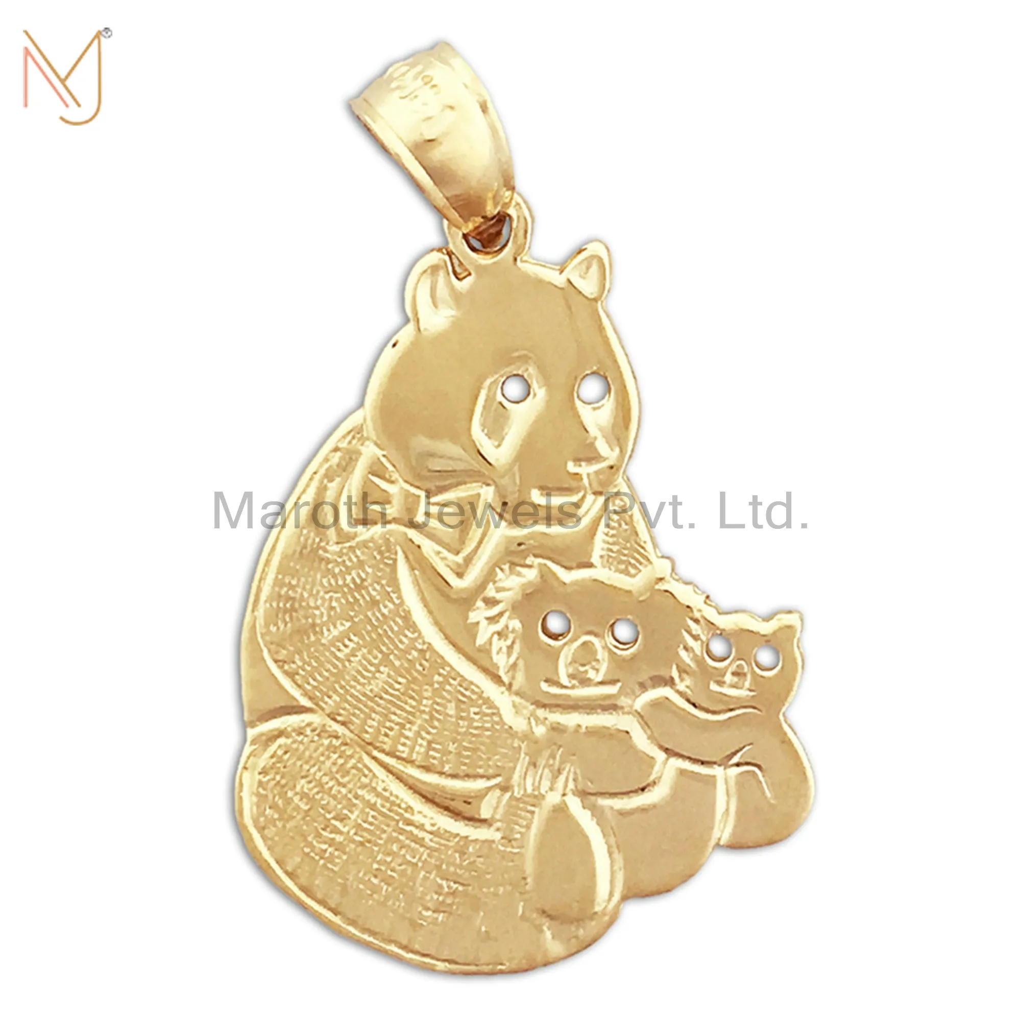 925 Sterling Silver Panda Bear With Cubs Charm Pendant Jewelry Manufacturer