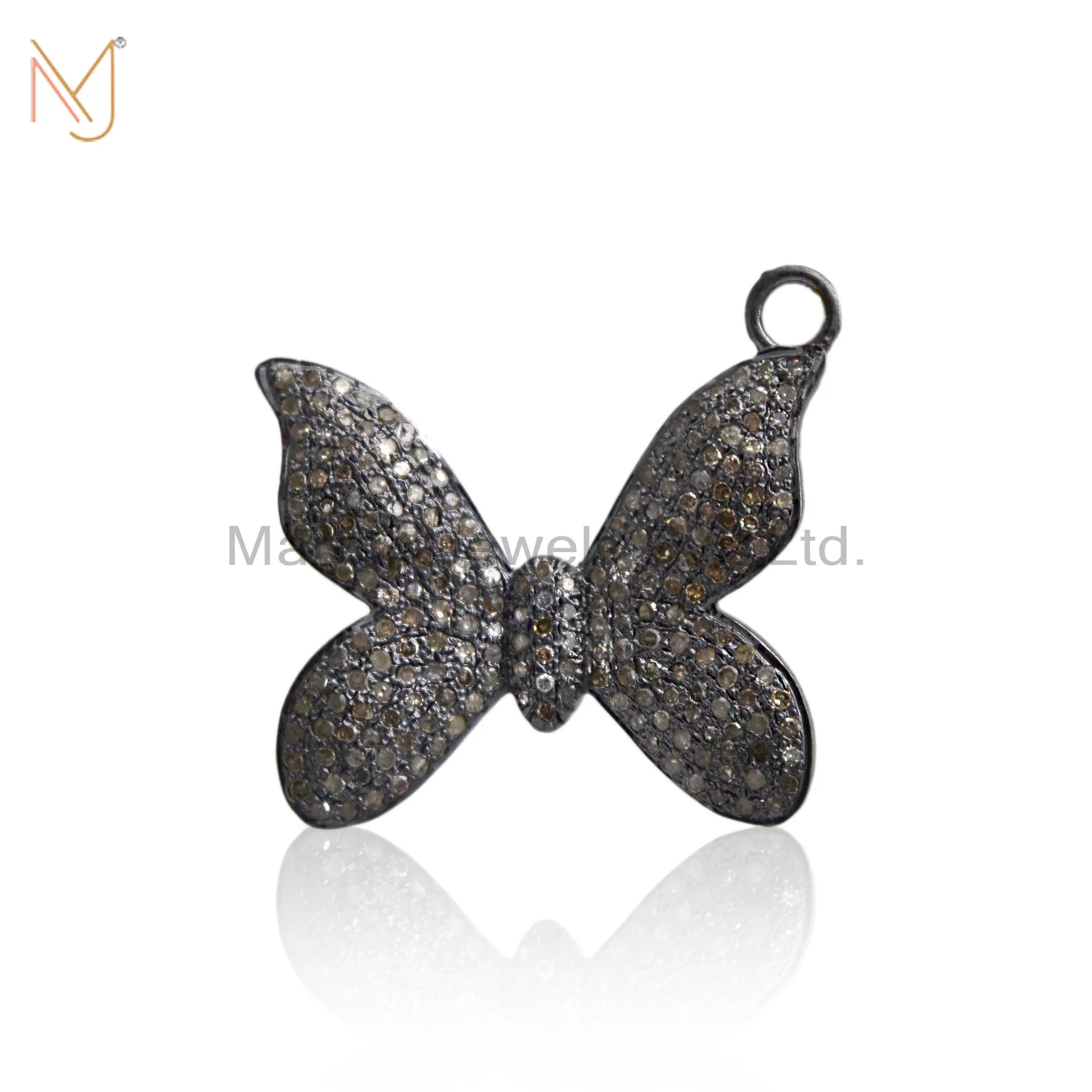 925 Silver Black Rhodium Plated Pave Diamond Butterfly Pendant Jewelry USA