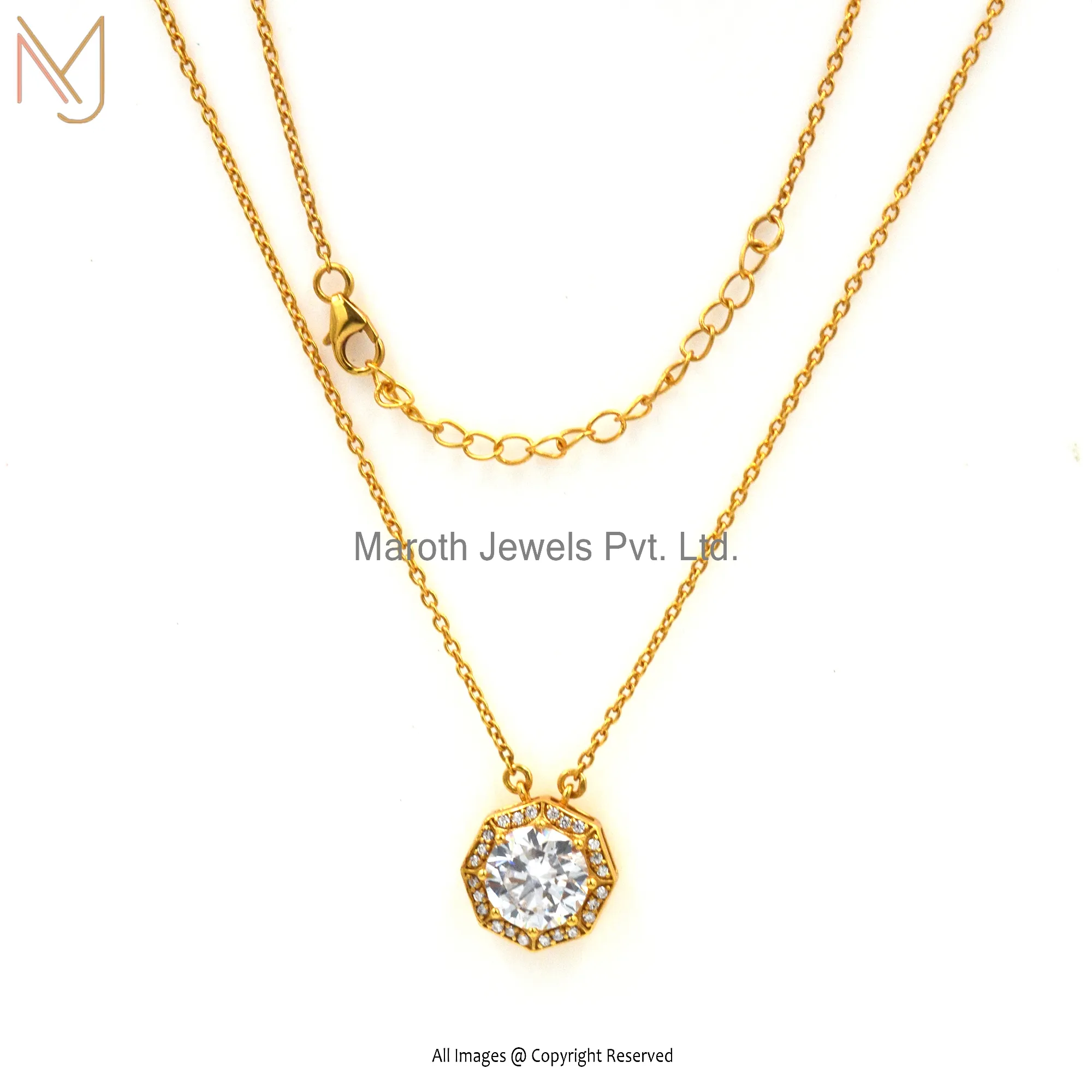 925 Silver Yellow Gold Cubic Zircon Necklace With 1 Micron Plated Ecoating Manufacturer