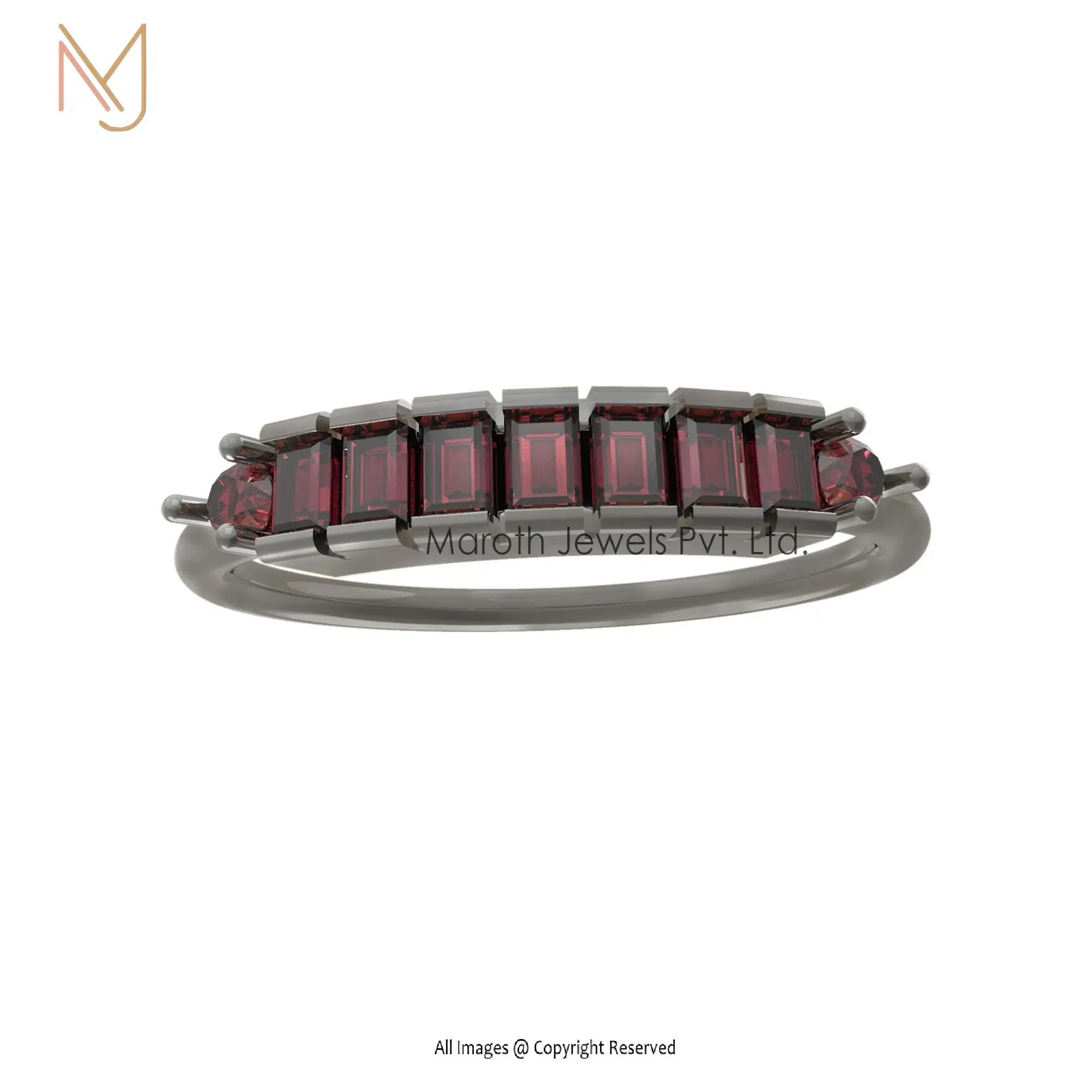 925 Sterling Silver Rhodium Plated Baguettes Ruby Gemstone Ring Manufacturer