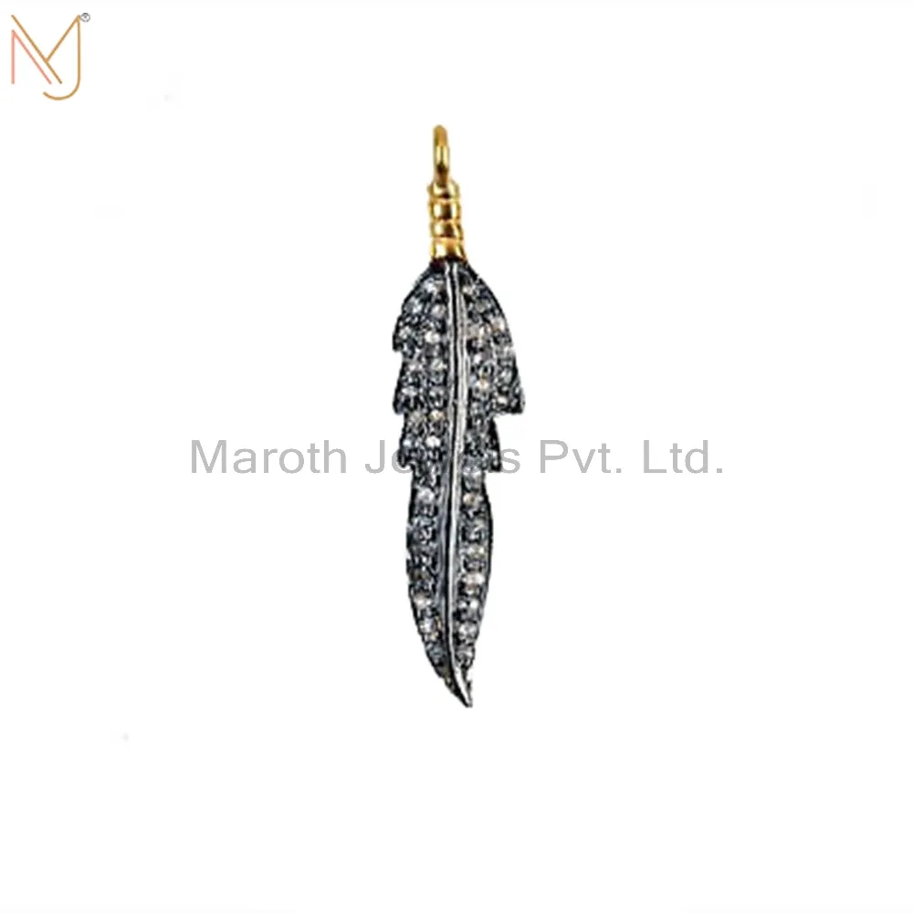 925 Sterling Silver Natural Diamond Pave Leaf Design Charm Pendant Fine Jewelry Manufacturer