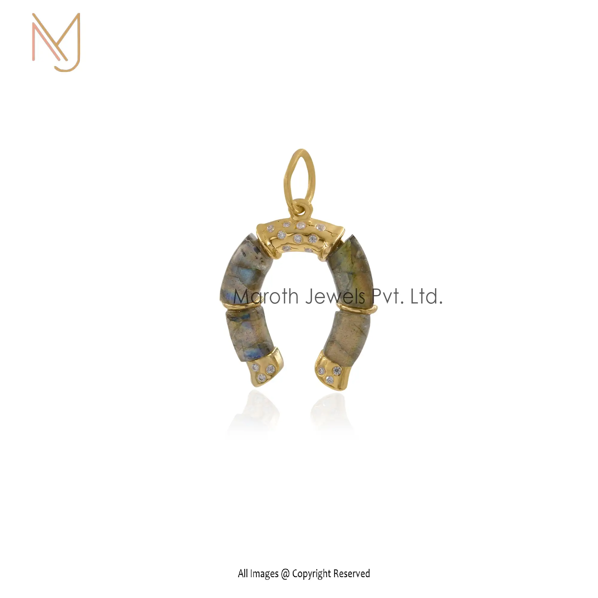 Wholesale 925 Silver Yellow Gold Labradorite & Moissanite Horseshoe Charm Pendant Jewelry