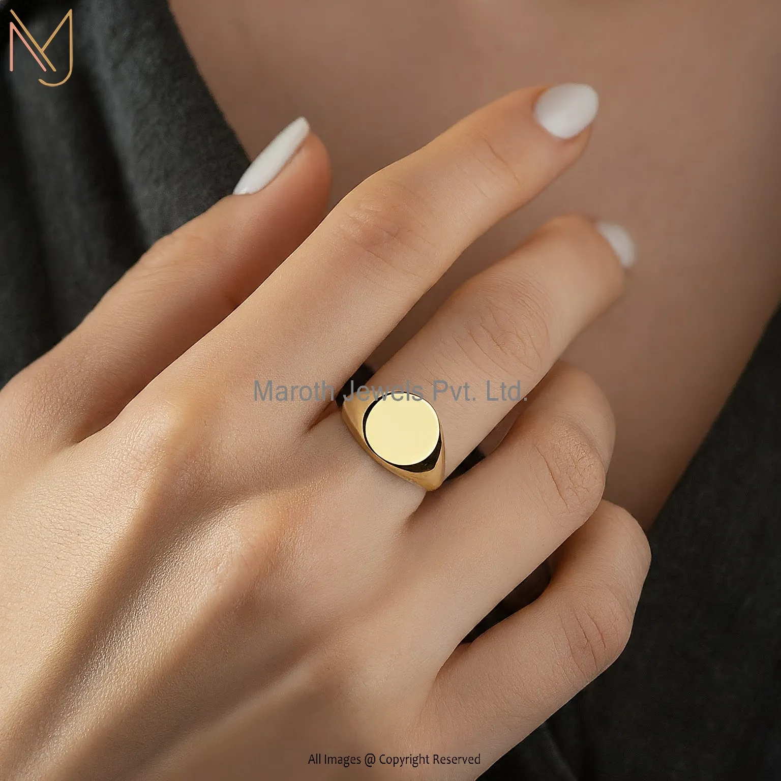 925 Silver Yellow Gold Round Signet Ring Custom Jewelry