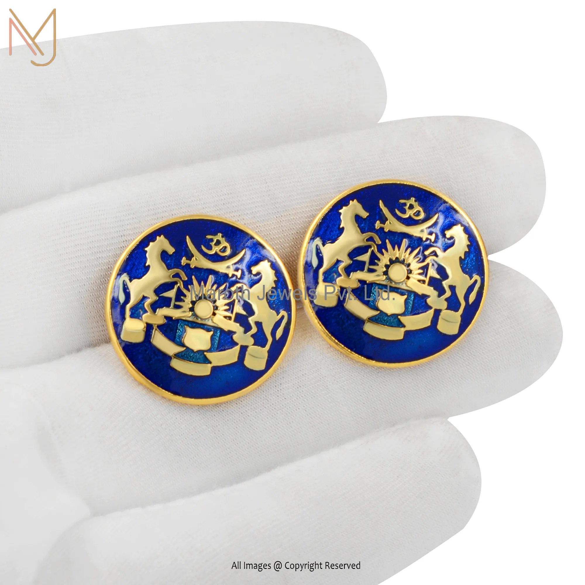 925 Silver Yellow Gold Plated Blue Enamel Color Cufflinks Jewelry Manufacturer