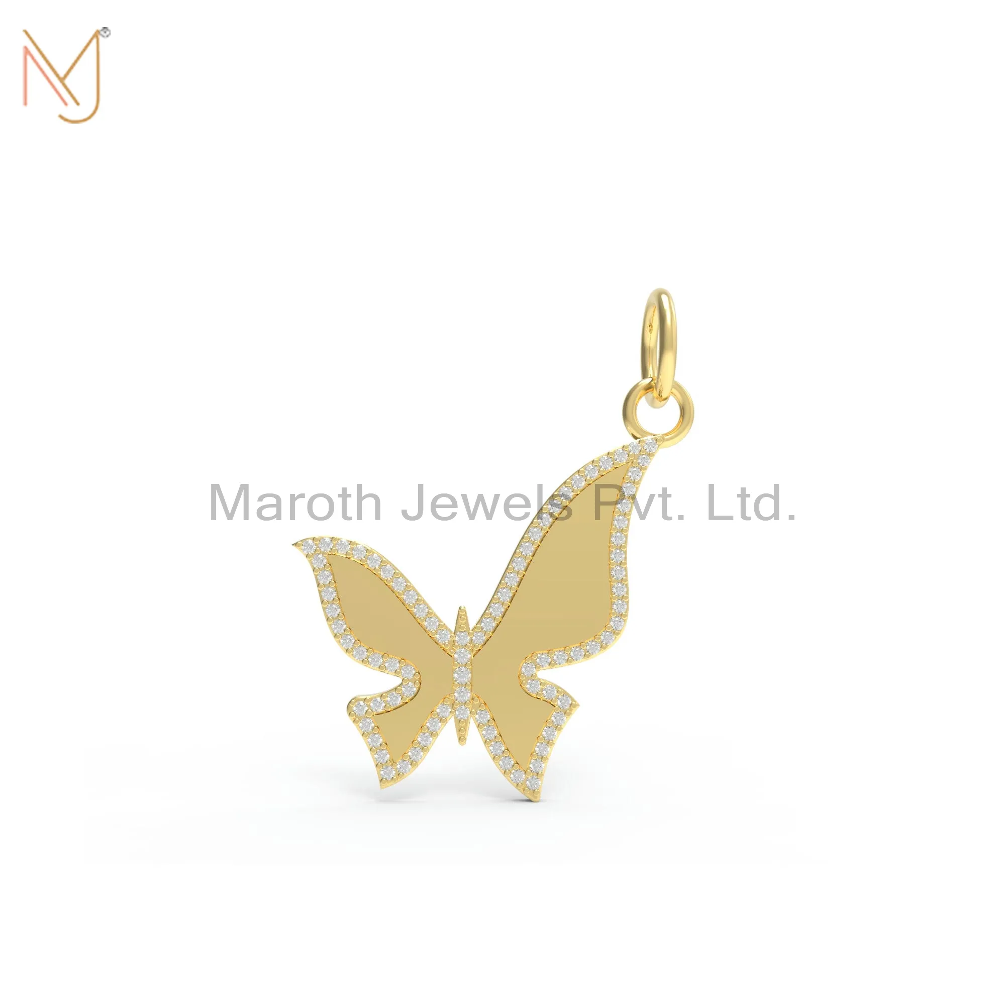 14K Yellow Gold Plated Diamond Butterfly Pendant Jewelry Manufacturer