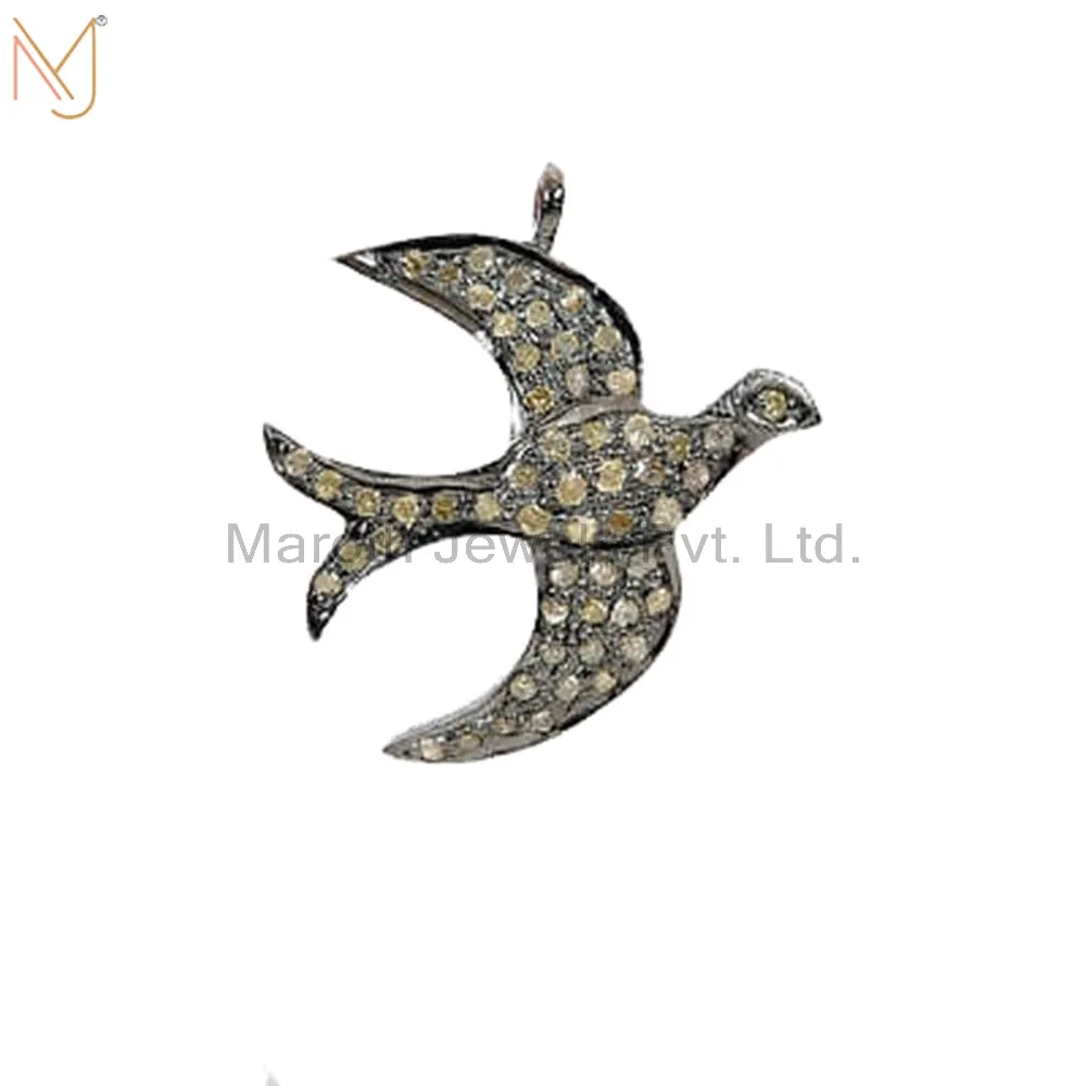 925 Sterling Silver Natural Diamond Pave Flying Bird Charm Pendant Handmade Jewelry Manufacturer